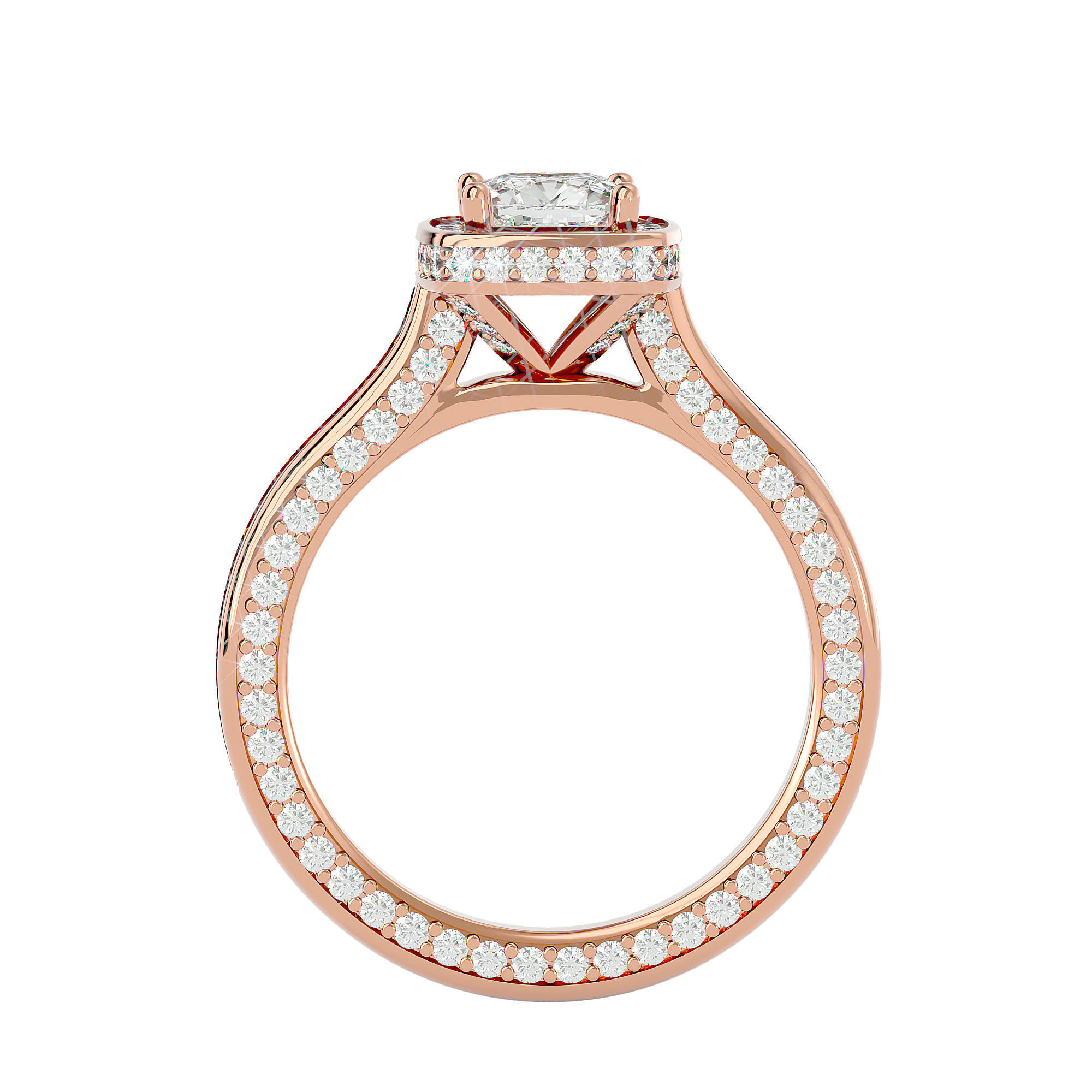 Cushion Halo solitaire wedding engagement ring with 360 view 3D print model_6