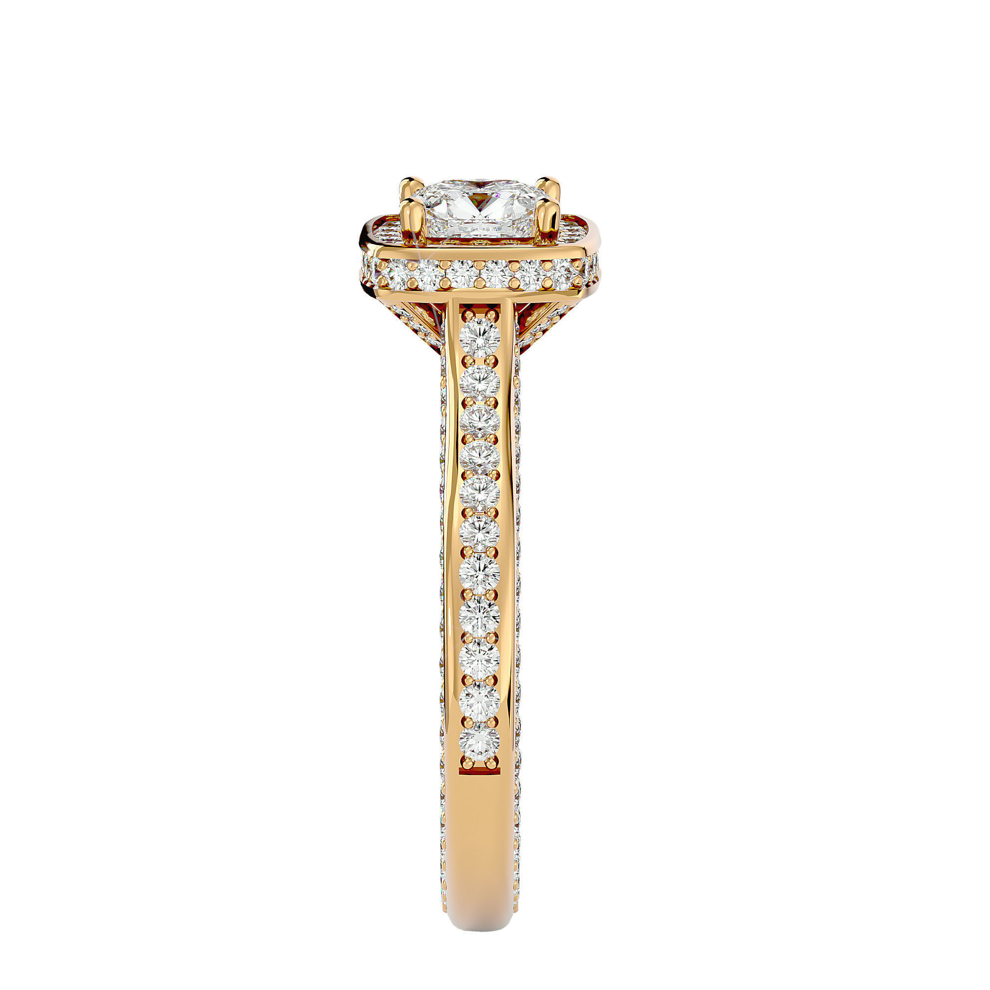 Cushion Halo solitaire wedding engagement ring with 360 view 3D print model_8