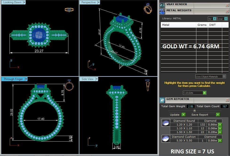Cushion Halo solitaire wedding engagement ring with 360 view 3D print model_7