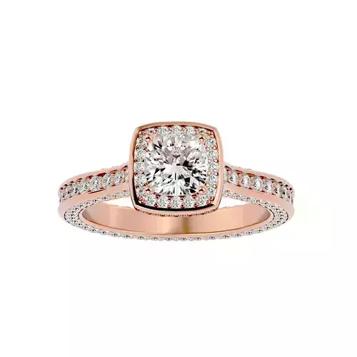 Cushion Halo solitaire wedding engagement ring with 360 view 3D print model