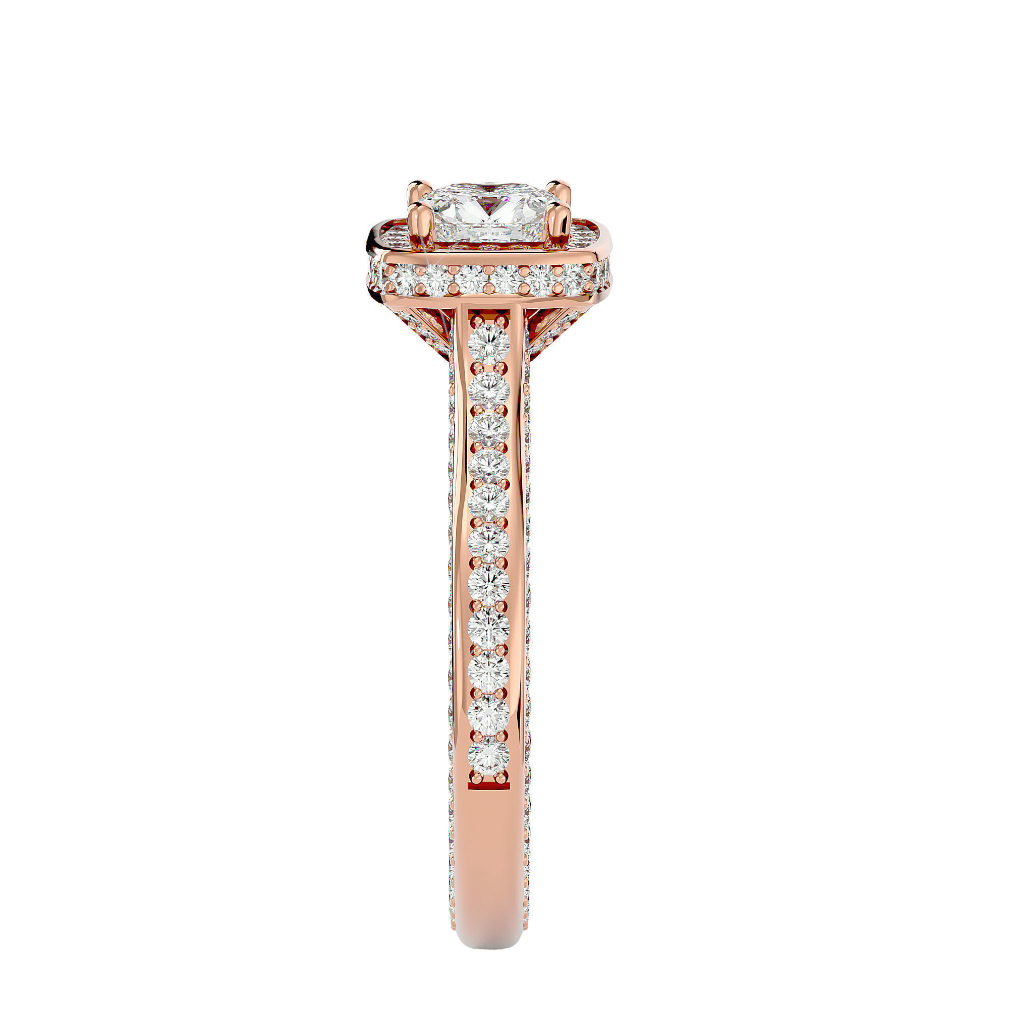 Cushion Halo solitaire wedding engagement ring with 360 view 3D print model_9