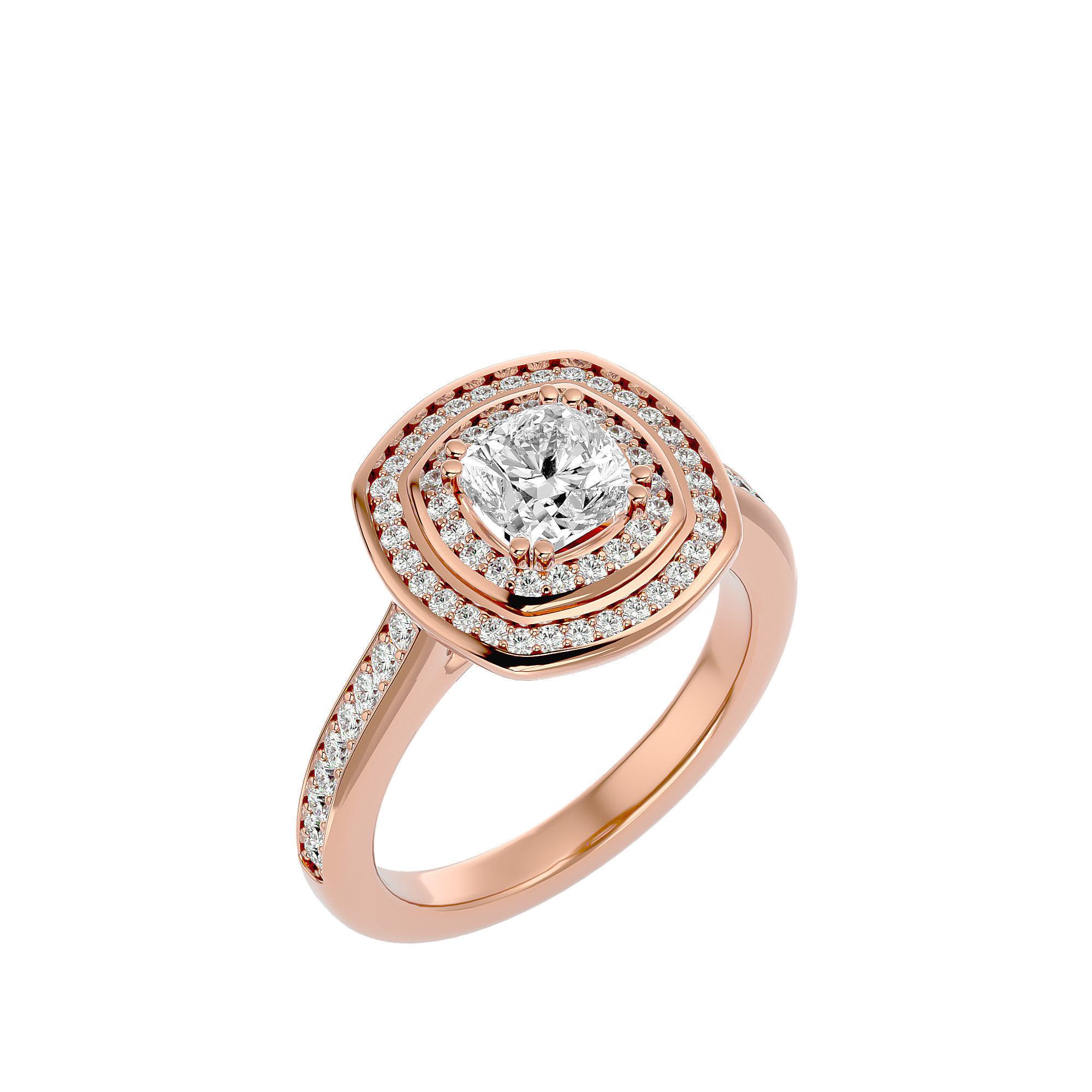 Cushion Halo solitaire wedding engagement ring with 360 view 3D print model_13