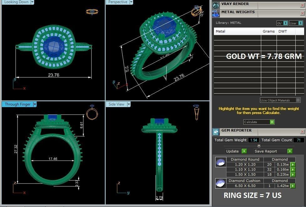 Cushion Halo solitaire wedding engagement ring with 360 view 3D print model_5