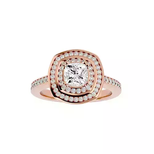 Cushion Halo solitaire wedding engagement ring with 360 view 3D print model