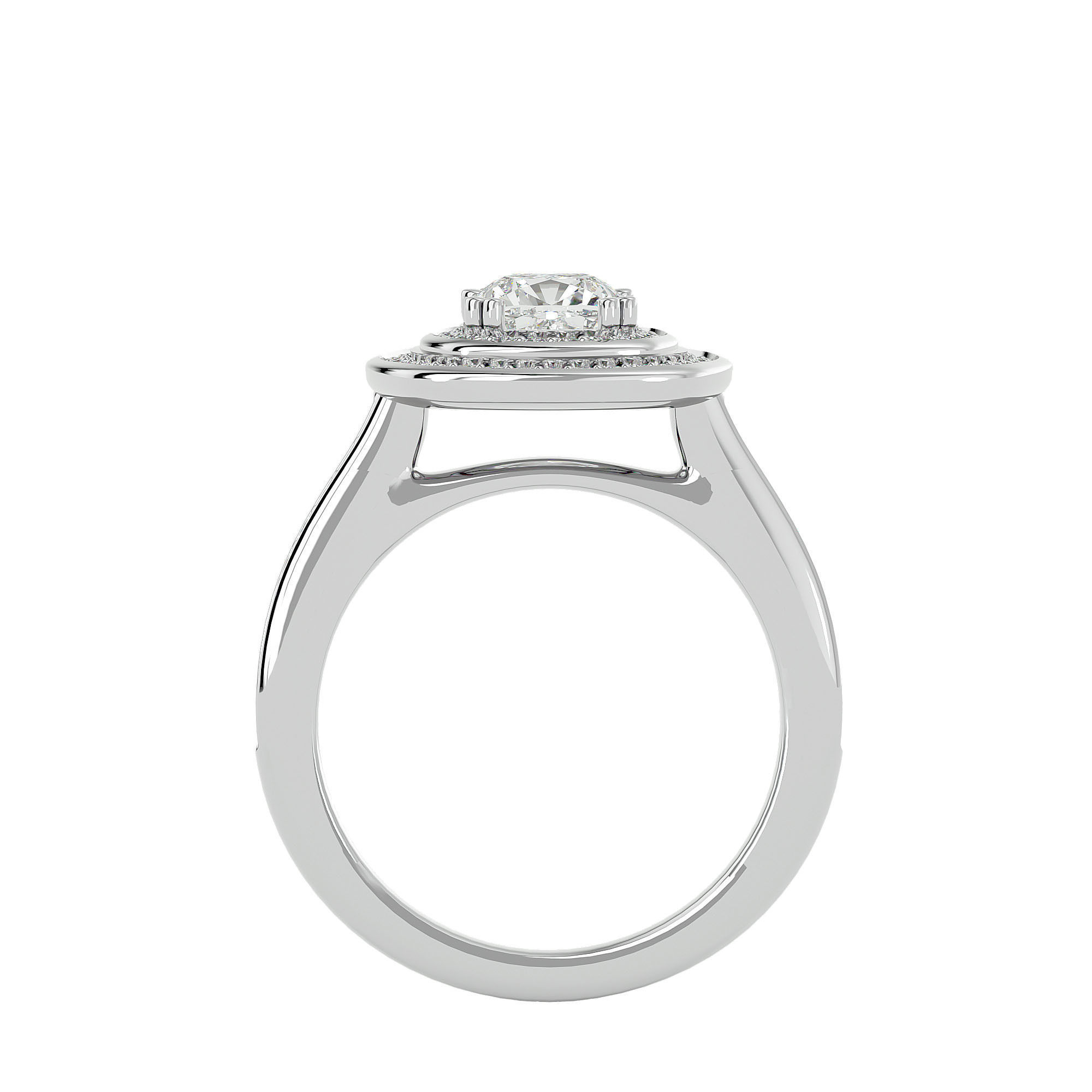 Cushion Halo solitaire wedding engagement ring with 360 view 3D print model_4