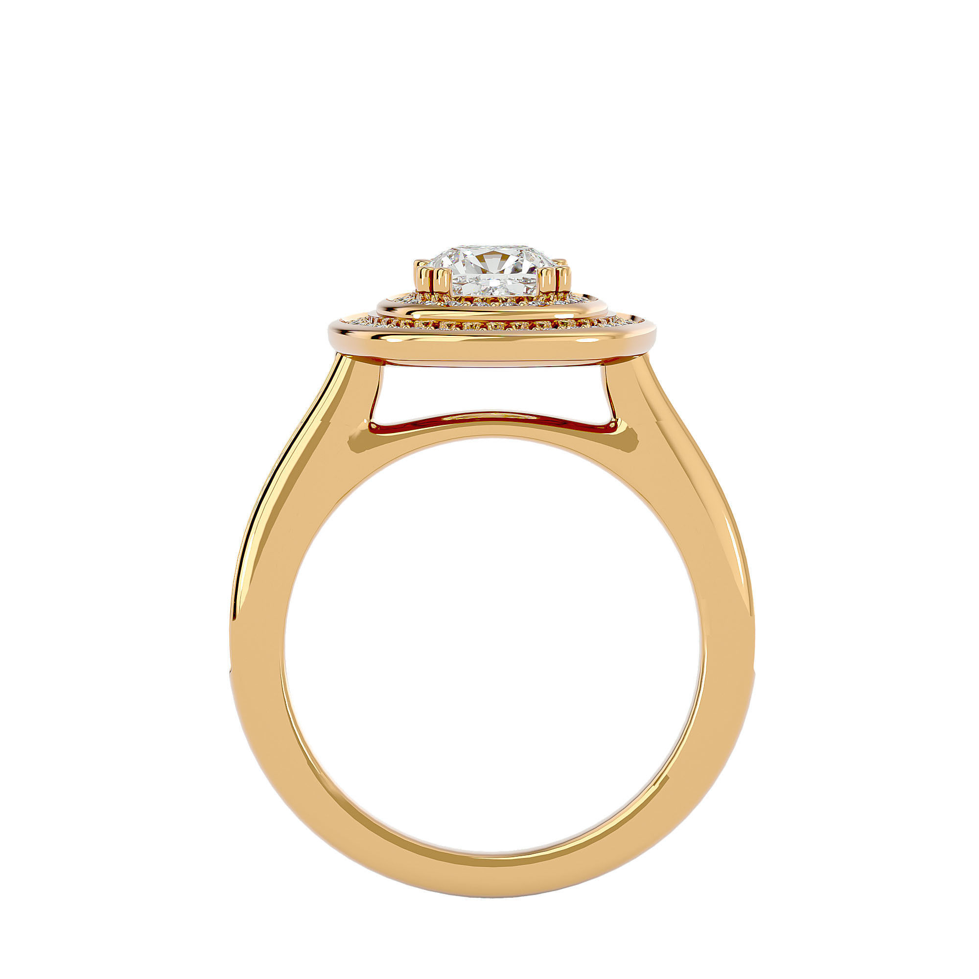 Cushion Halo solitaire wedding engagement ring with 360 view 3D print model_6