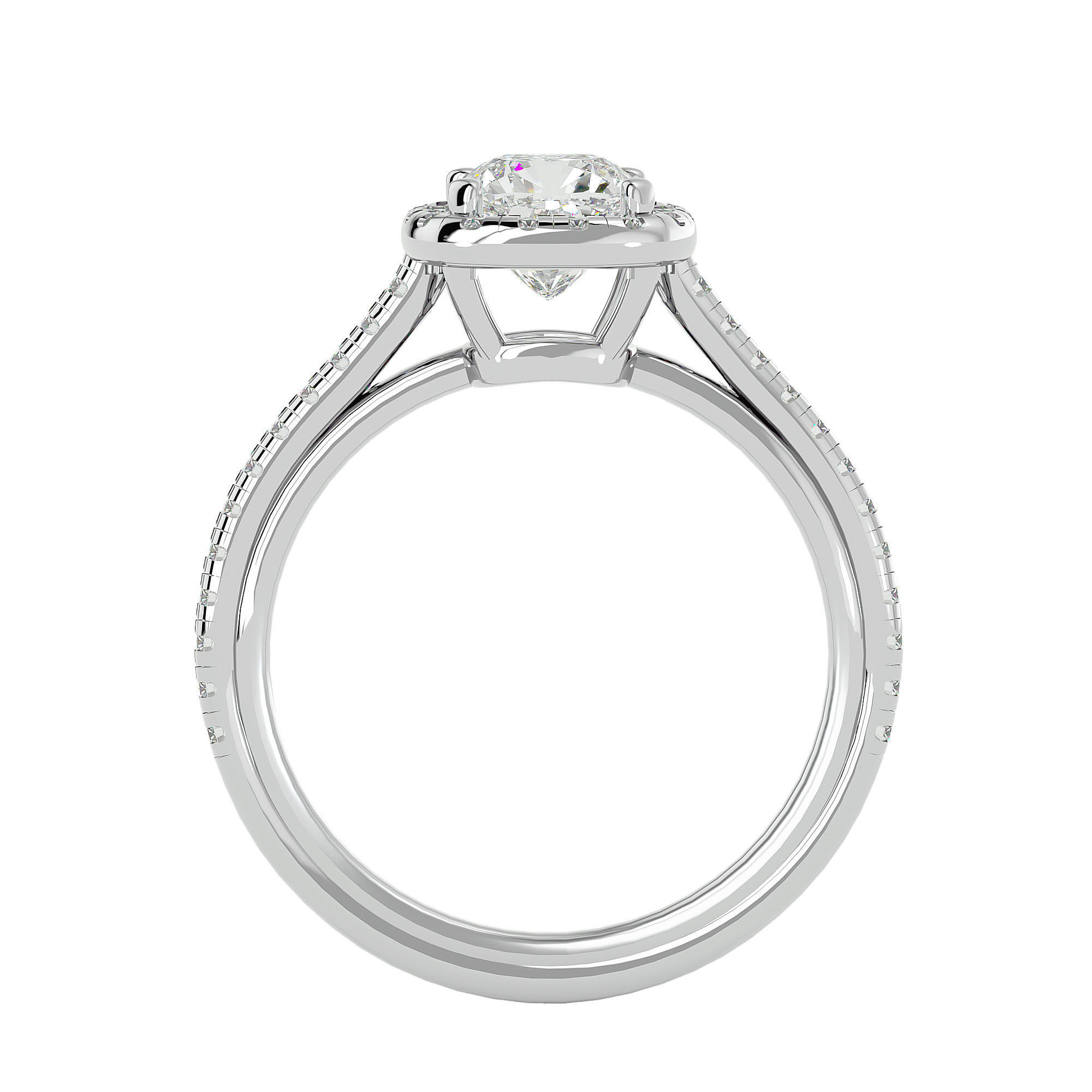 Cushion Halo solitaire wedding engagement ring with 360 view 3D print model_5