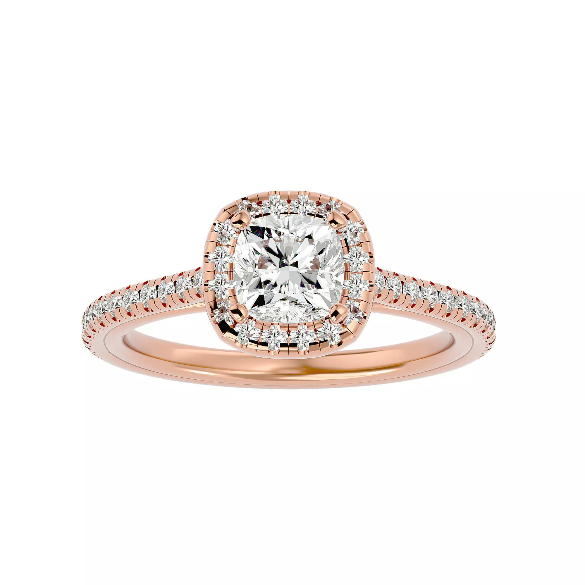 Cushion Halo solitaire wedding engagement ring with 360 view 3D print model_0