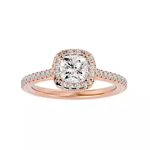 Cushion Halo solitaire wedding engagement ring with 360 view 3D print model