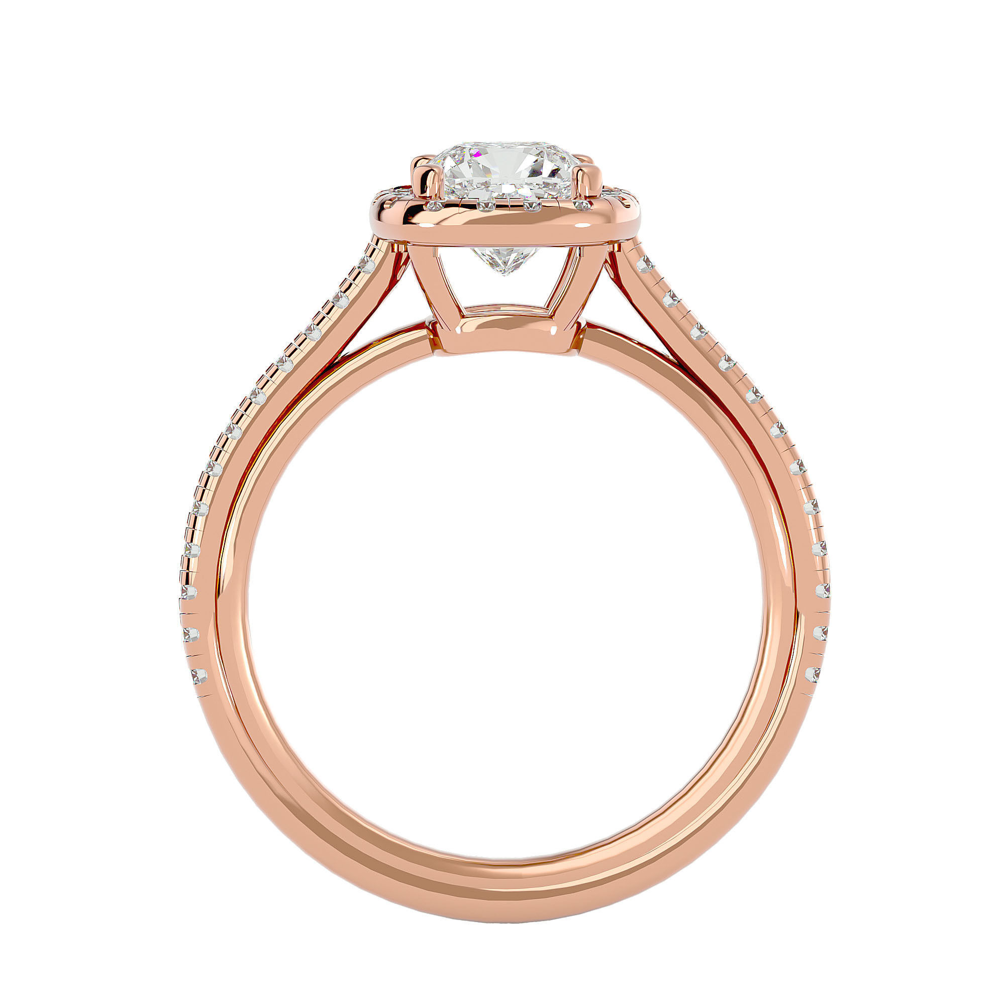 Cushion Halo solitaire wedding engagement ring with 360 view 3D print model_7