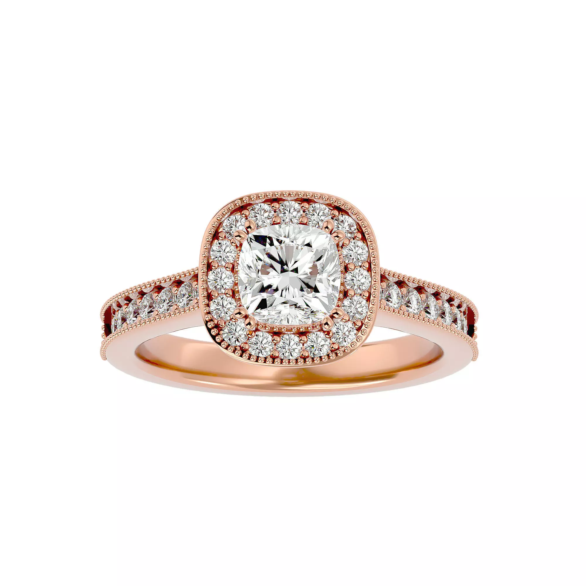 Cushion Halo solitaire wedding engagement ring with 360 view 3D print model_0