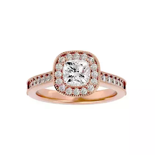 Cushion Halo solitaire wedding engagement ring with 360 view 3D print model