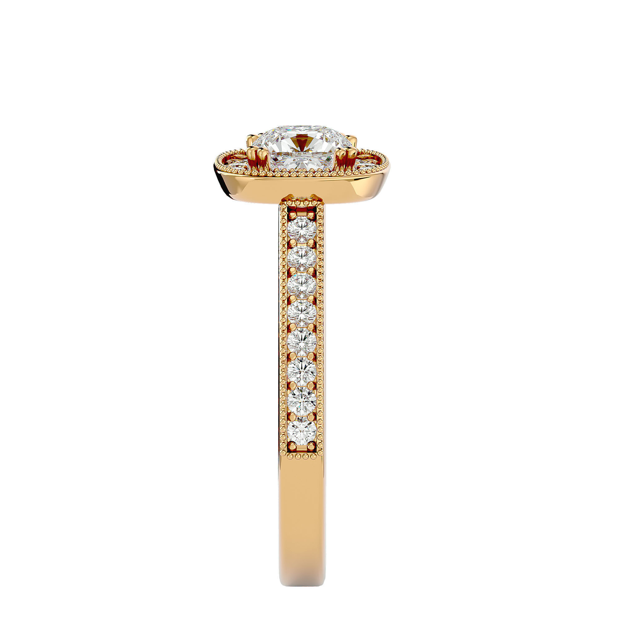 Cushion Halo solitaire wedding engagement ring with 360 view 3D print model_8