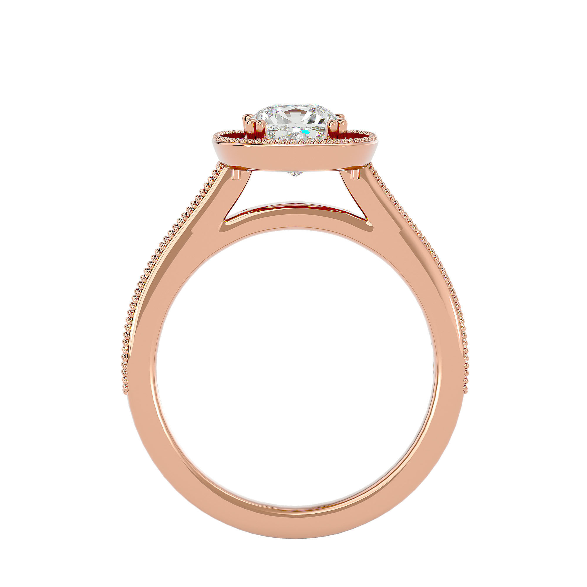 Cushion Halo solitaire wedding engagement ring with 360 view 3D print model_7