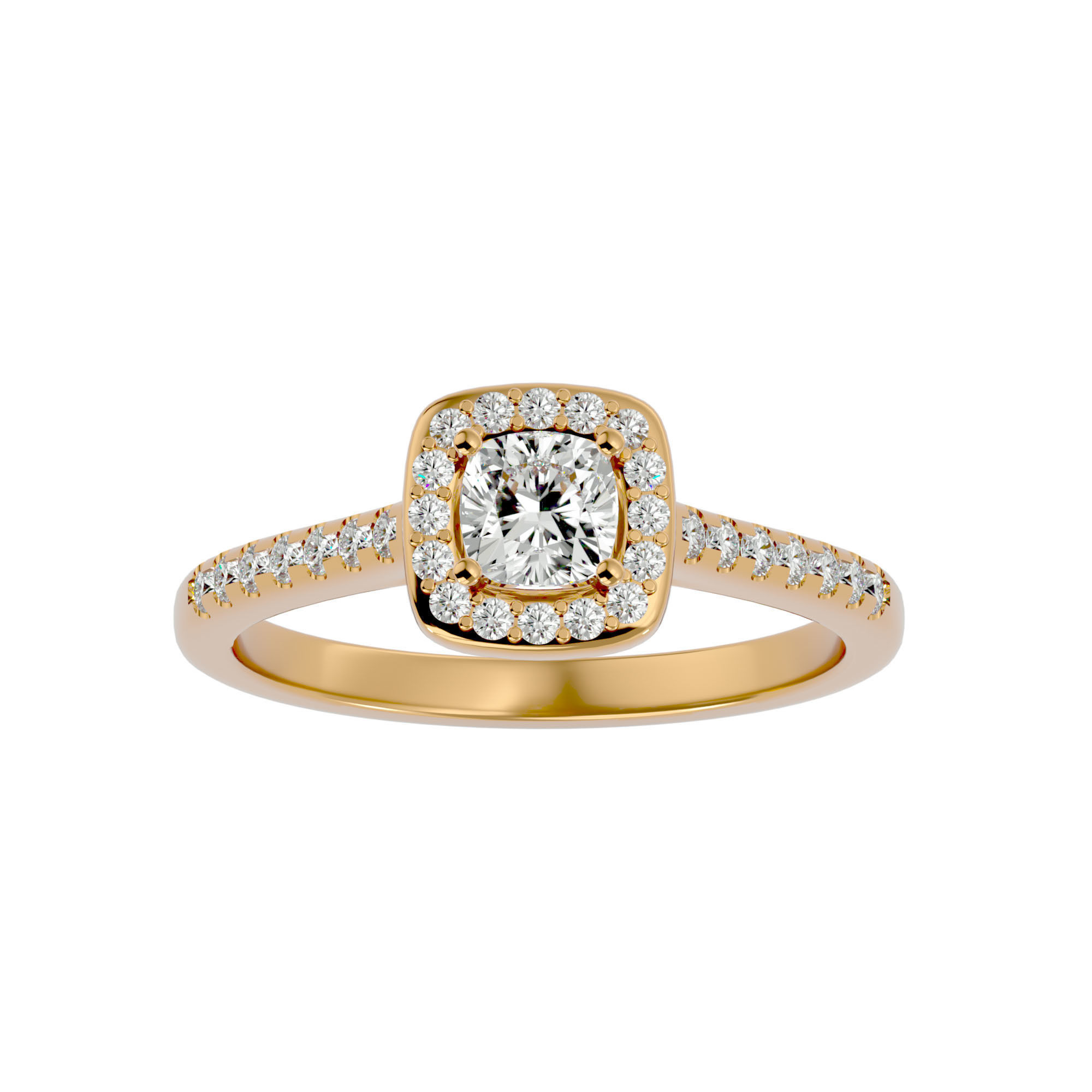 Cushion Halo solitaire wedding engagement ring with 360 view 3D print model_2