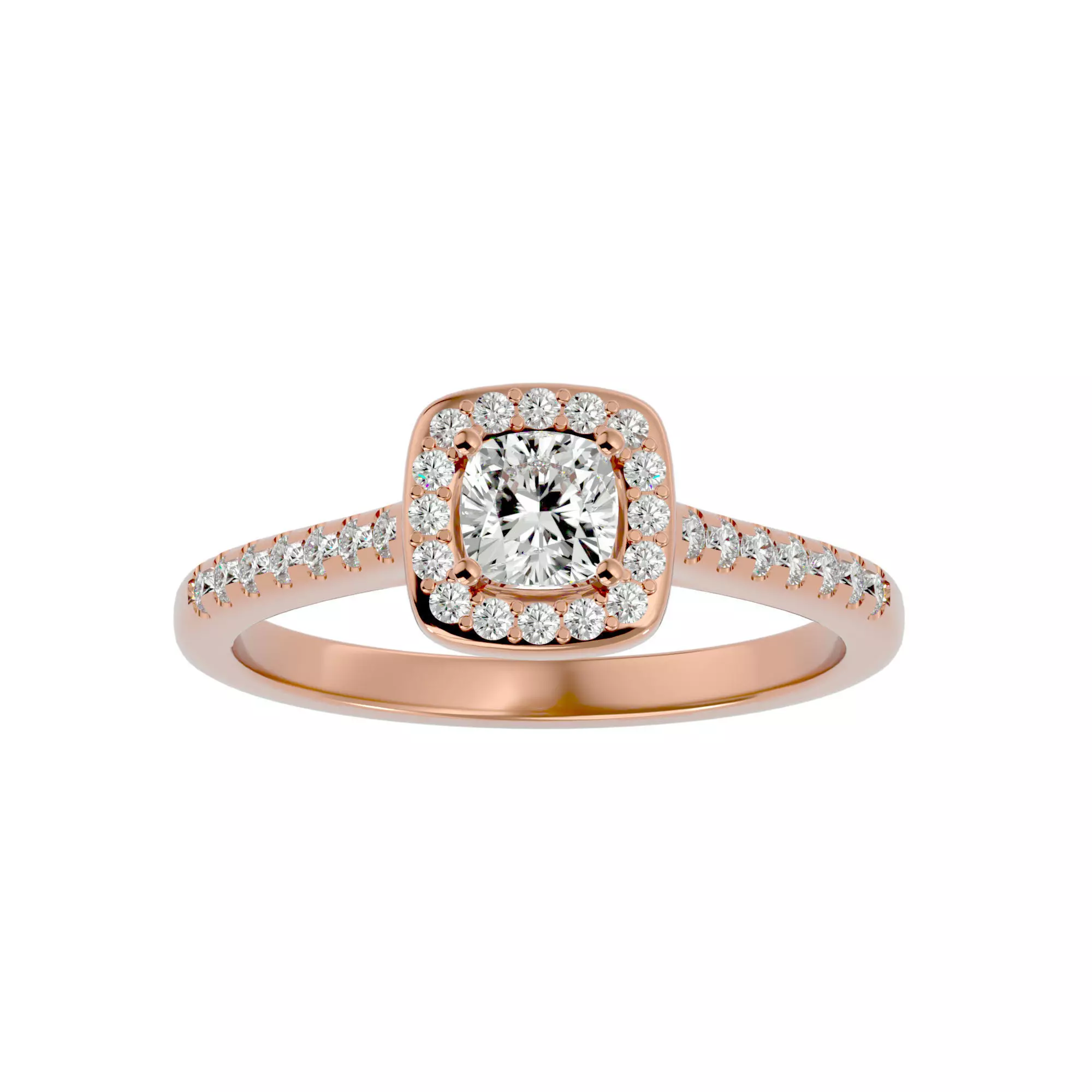 Cushion Halo solitaire wedding engagement ring with 360 view 3D print model_0