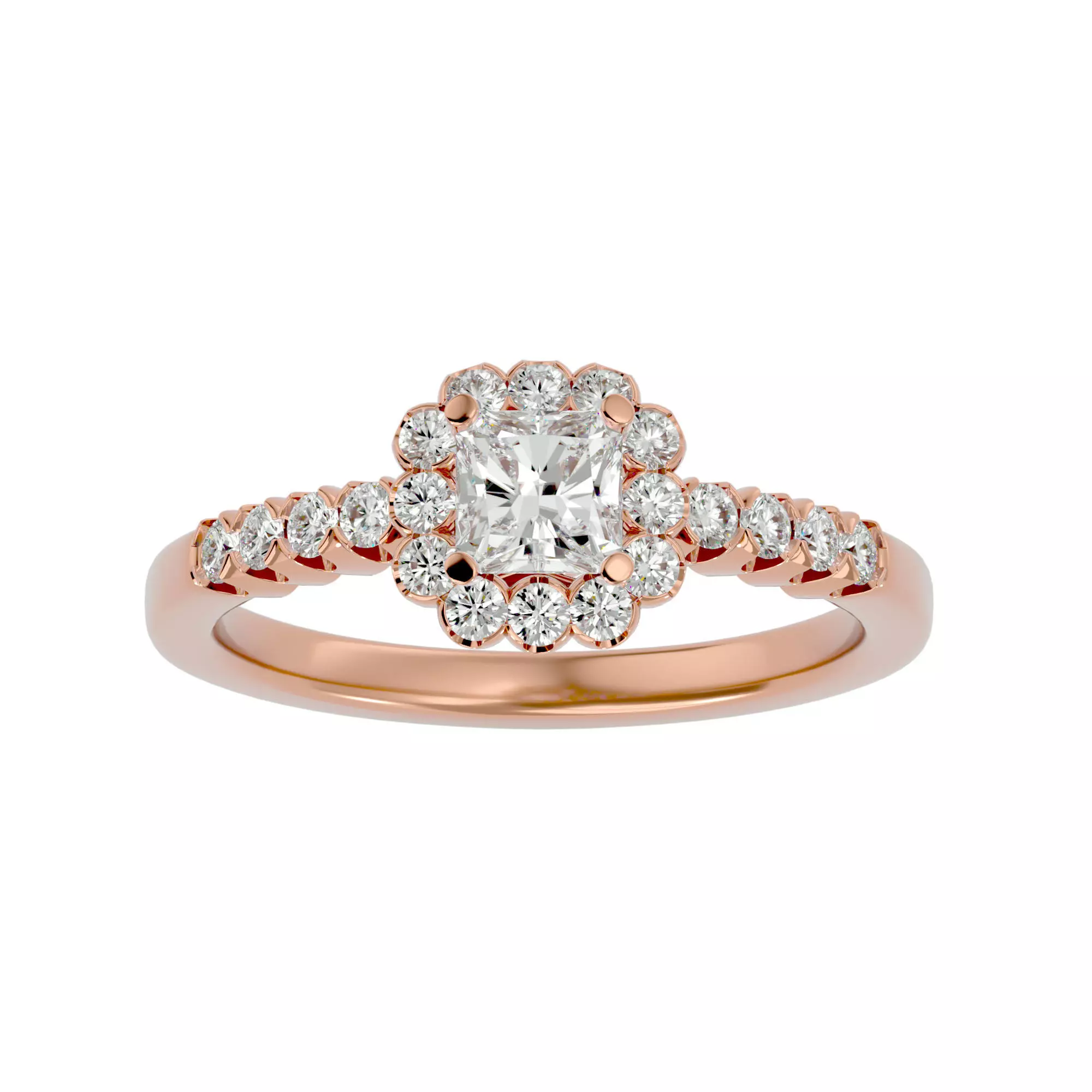 Princess Halo solitaire wedding engagement ring with 360 view 3D print model_0