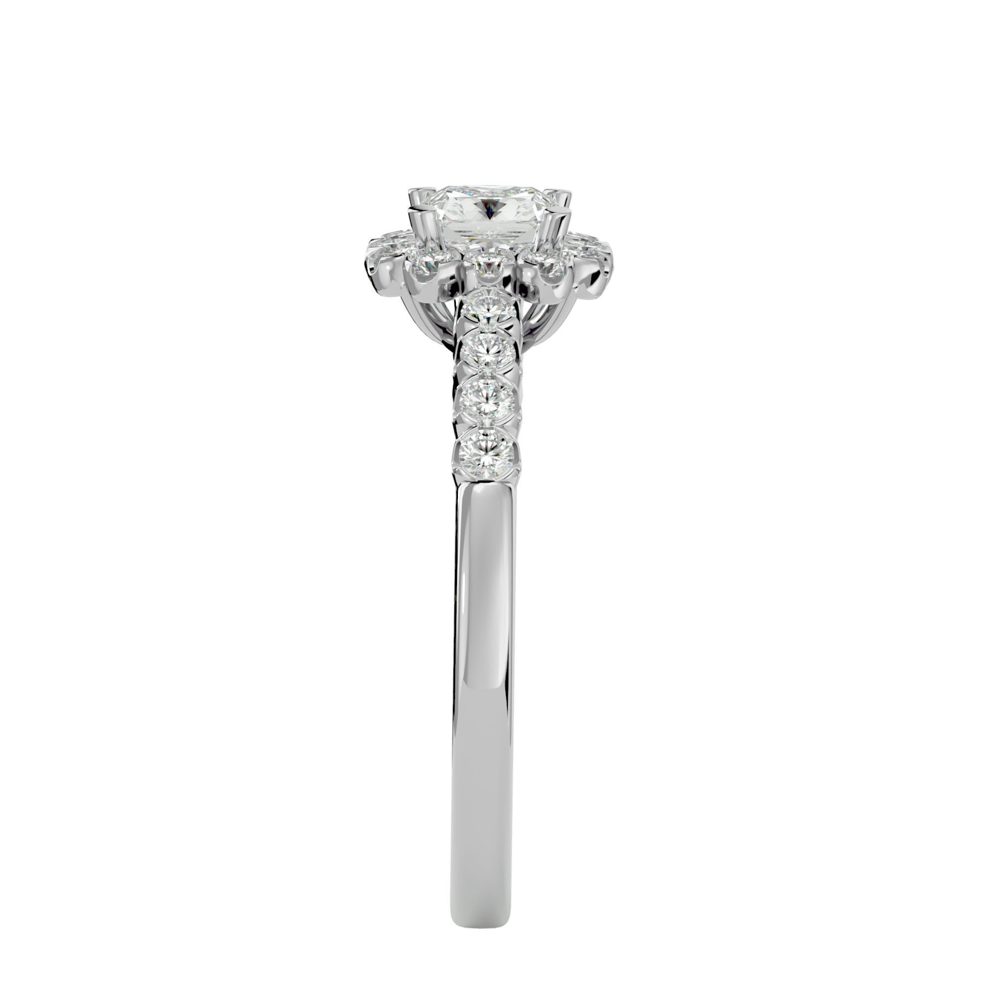 Princess Halo solitaire wedding engagement ring with 360 view 3D print model_10