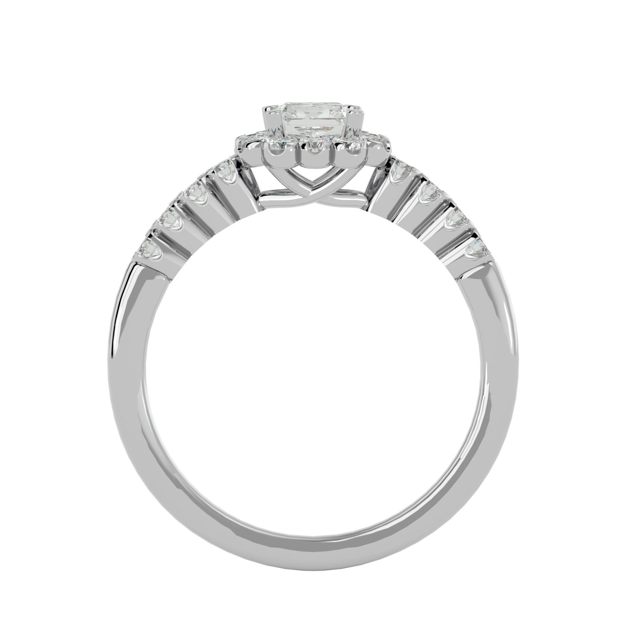 Princess Halo solitaire wedding engagement ring with 360 view 3D print model_4