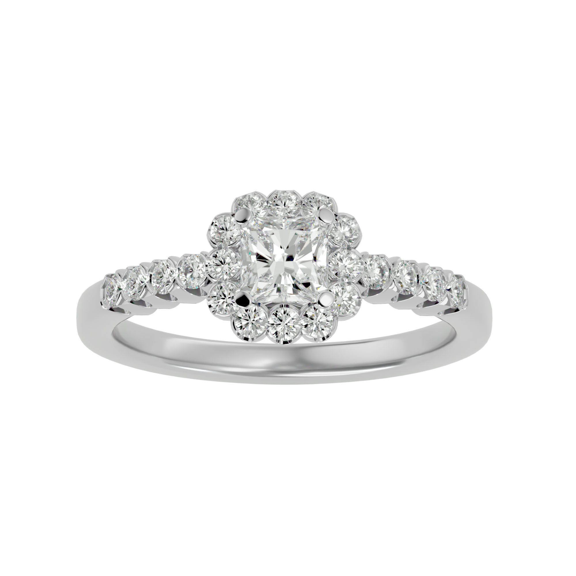 Princess Halo solitaire wedding engagement ring with 360 view 3D print model_3