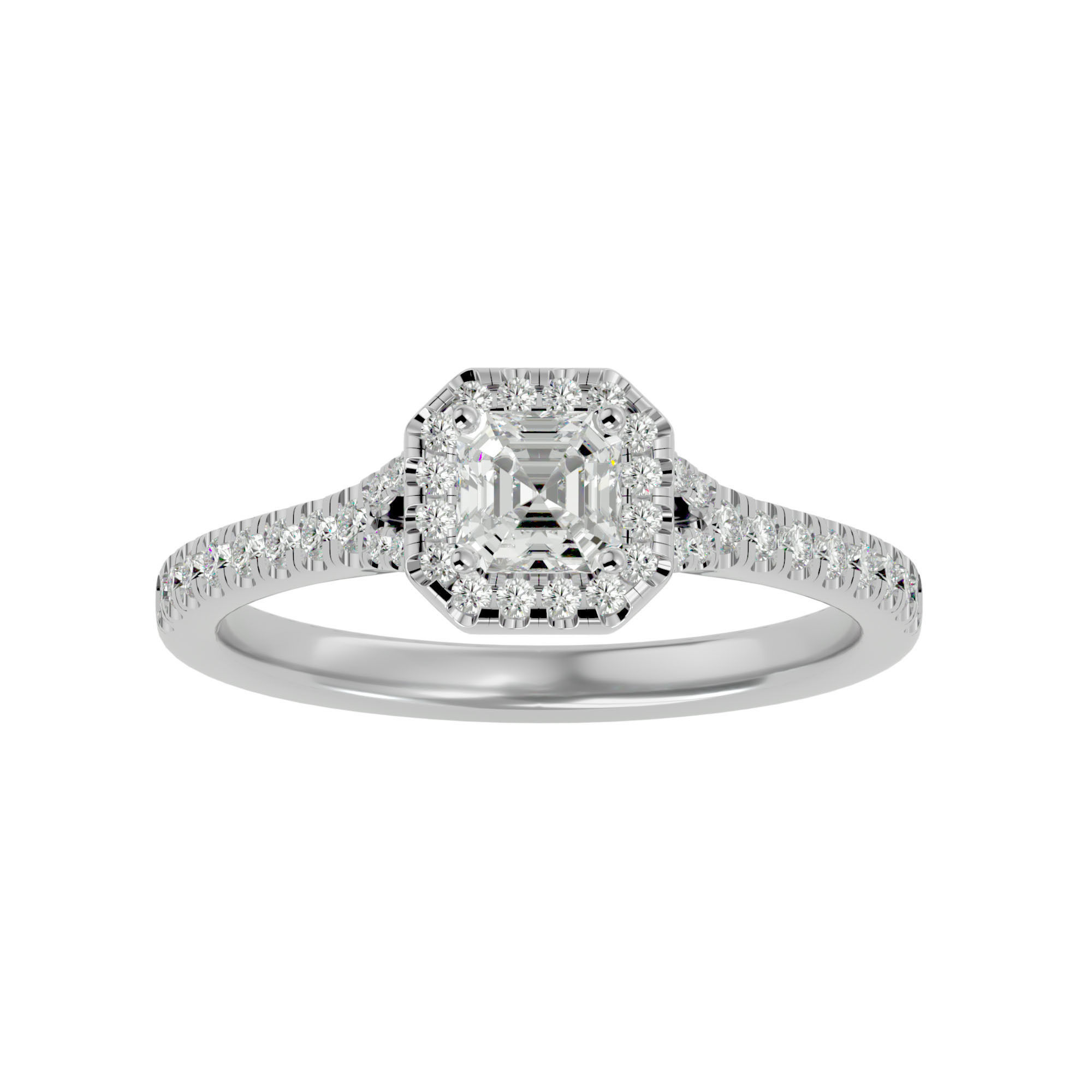 Asscher Halo solitaire wedding engagement ring with 360 view 3D print model_3