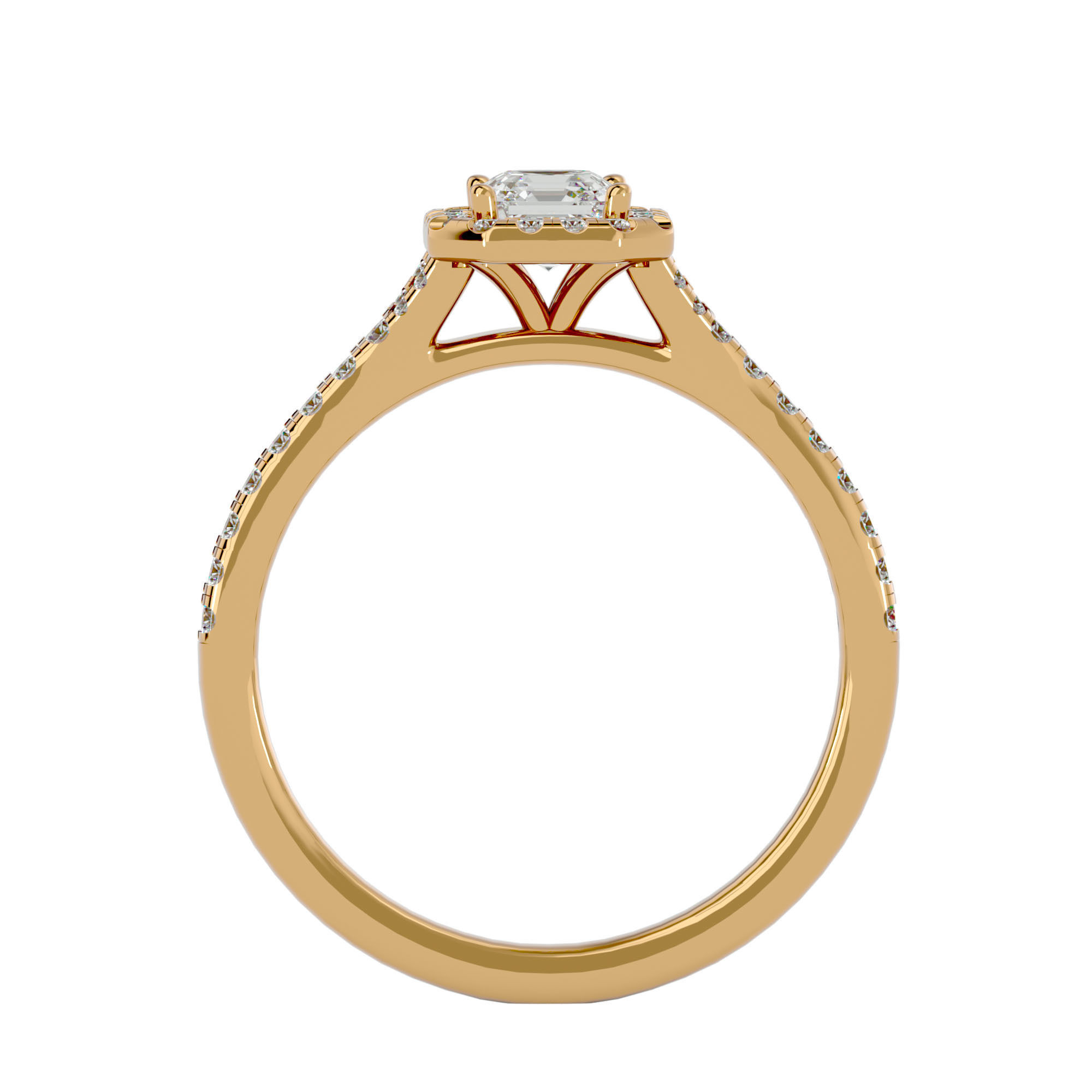Asscher Halo solitaire wedding engagement ring with 360 view 3D print model_6