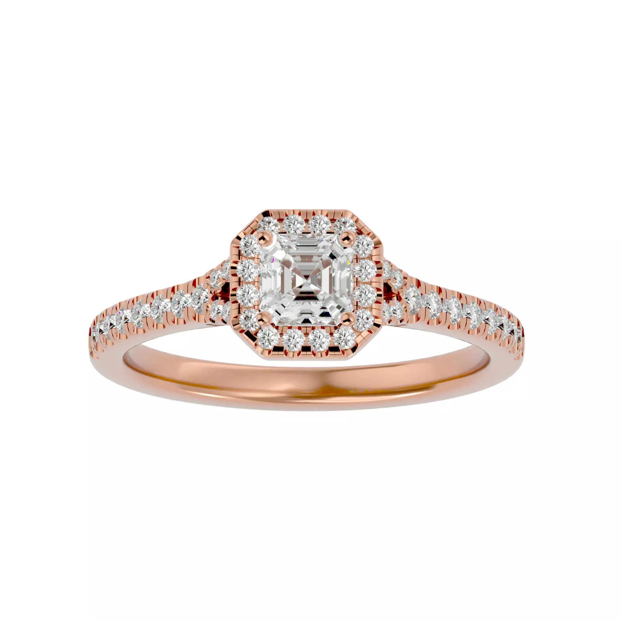 Asscher Halo solitaire wedding engagement ring with 360 view 3D print model_0