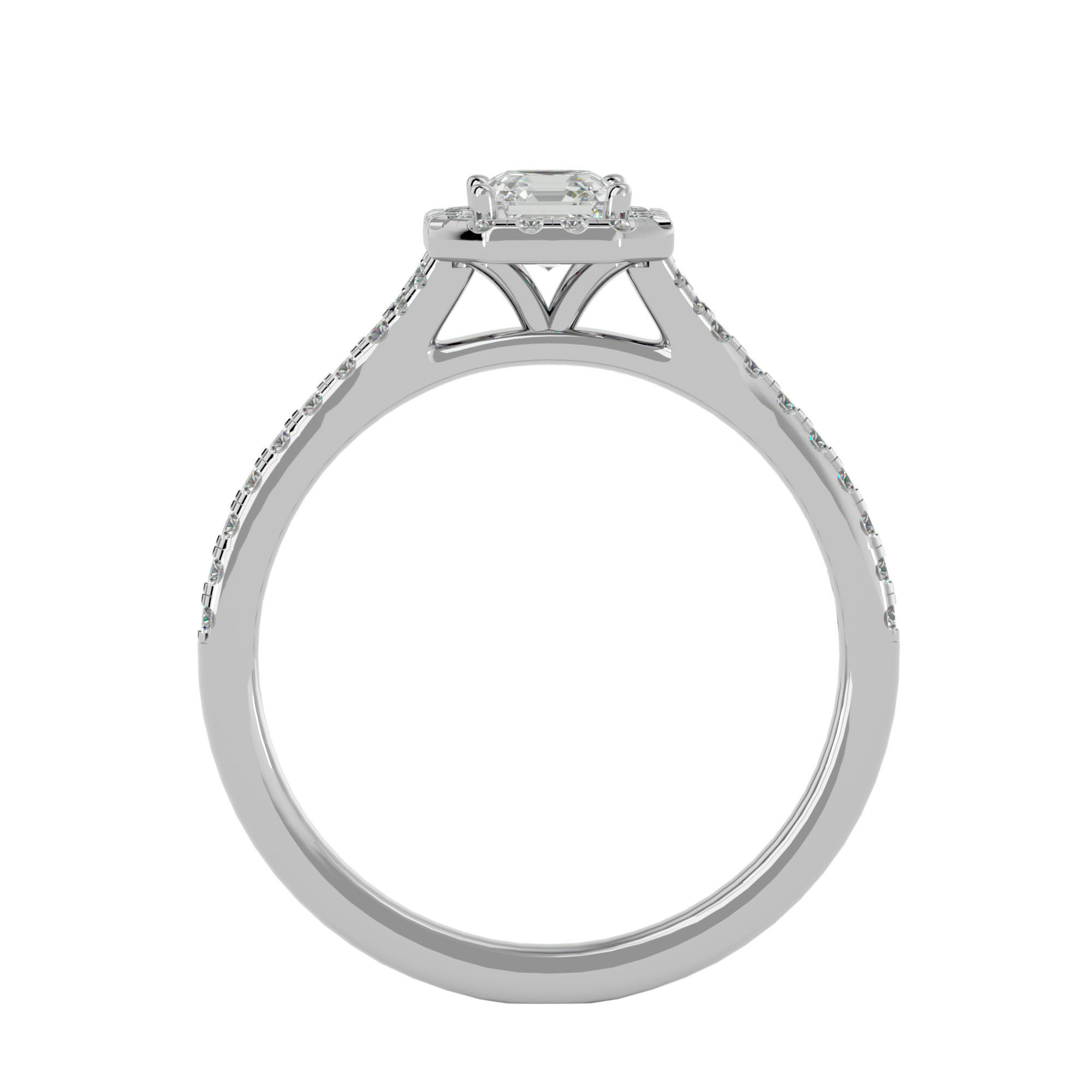Asscher Halo solitaire wedding engagement ring with 360 view 3D print model_5
