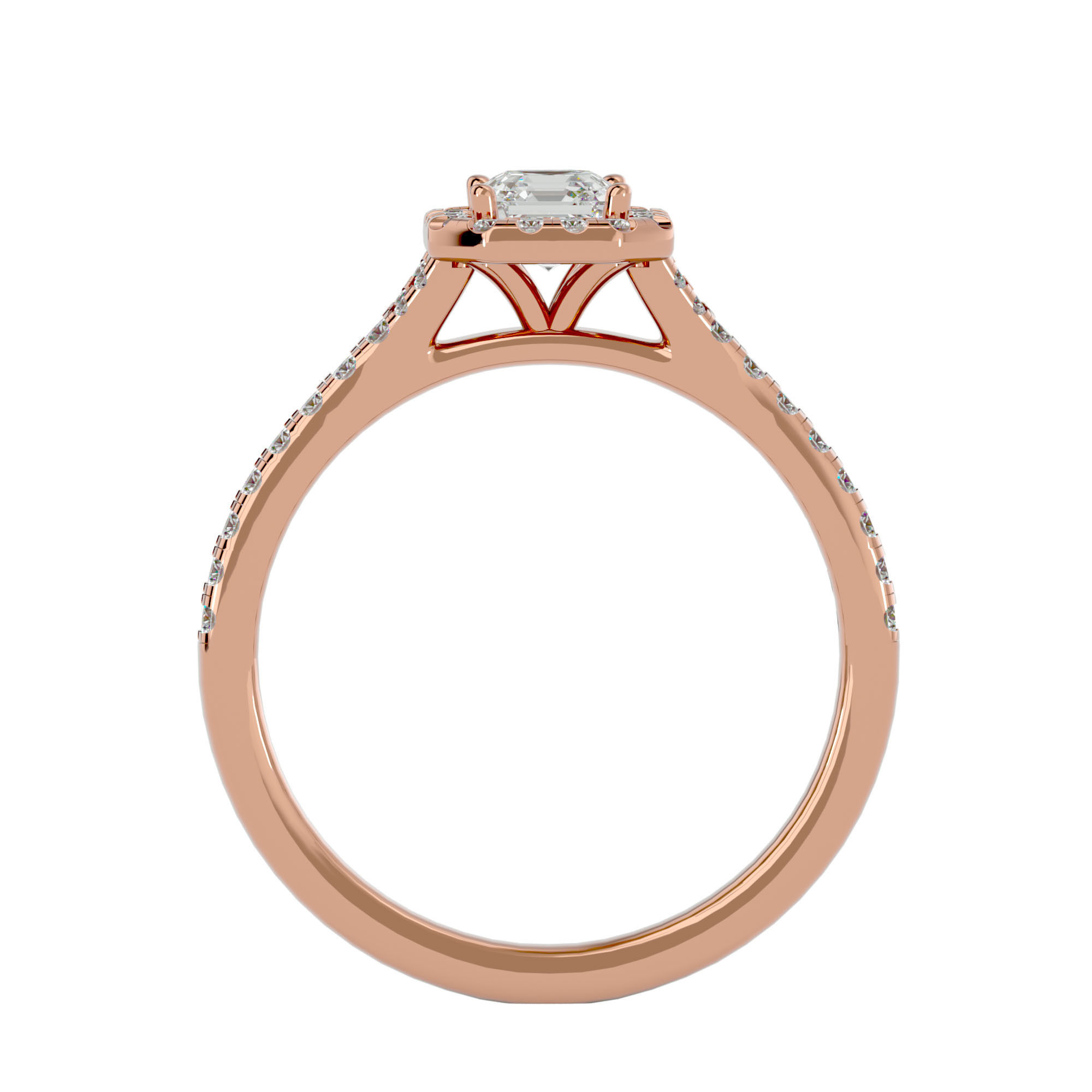 Asscher Halo solitaire wedding engagement ring with 360 view 3D print model_7