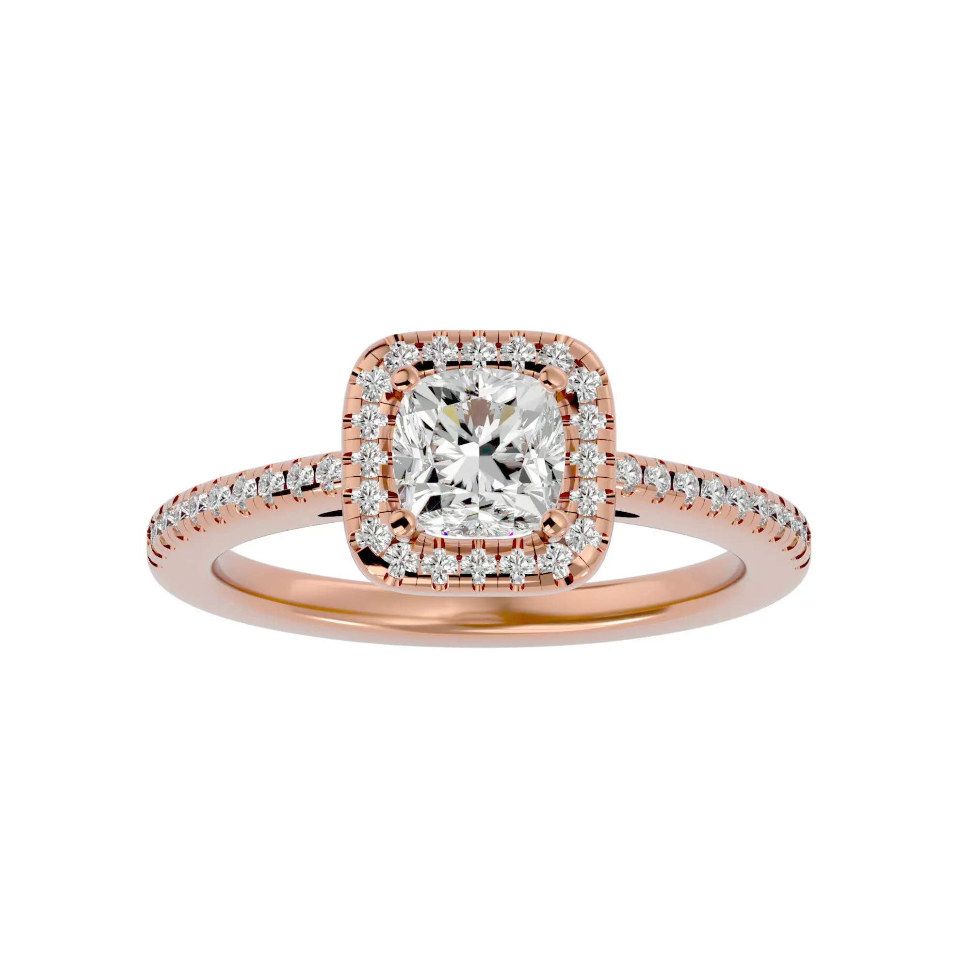 Cushion Halo solitaire wedding engagement ring with 360 view 3D print model_0