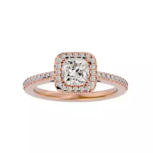 Cushion Halo solitaire wedding engagement ring with 360 view 3D print model