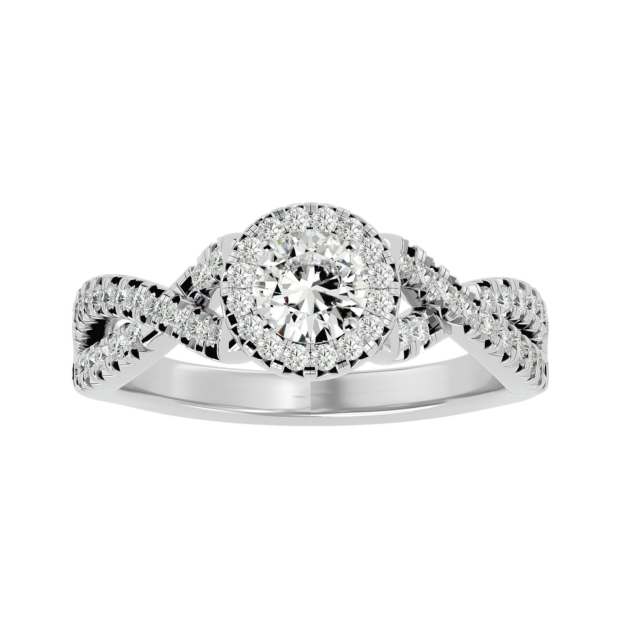 Round Halo solitaire wedding engagement ring with 360 view 3D print model_4