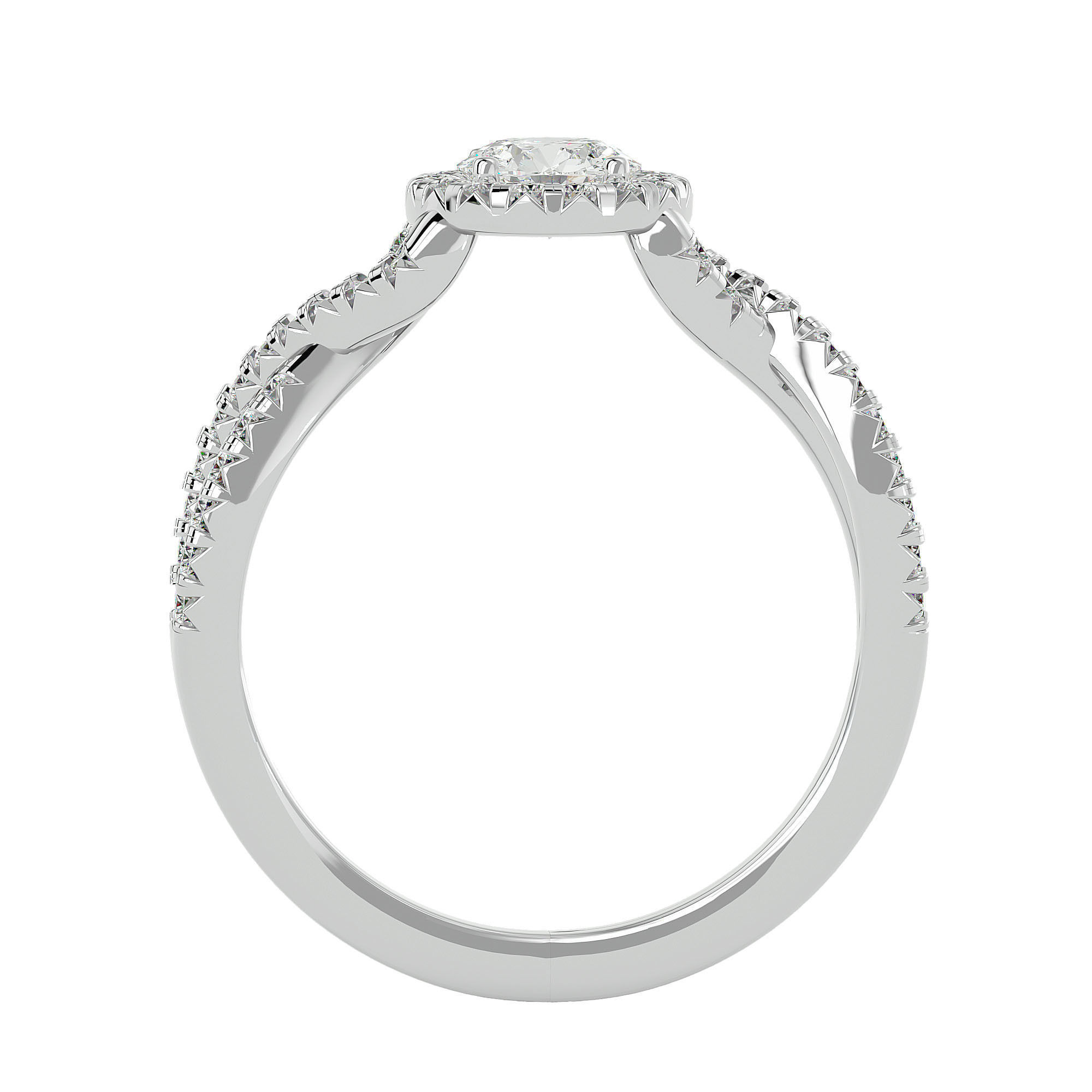 Round Halo solitaire wedding engagement ring with 360 view 3D print model_5