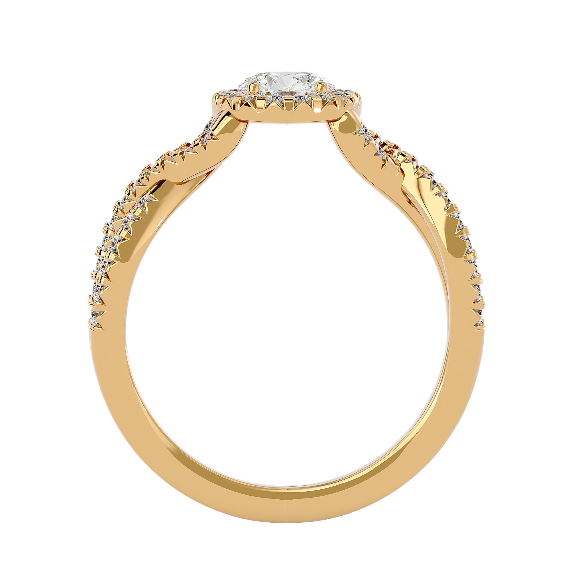 Round Halo solitaire wedding engagement ring with 360 view 3D print model_7