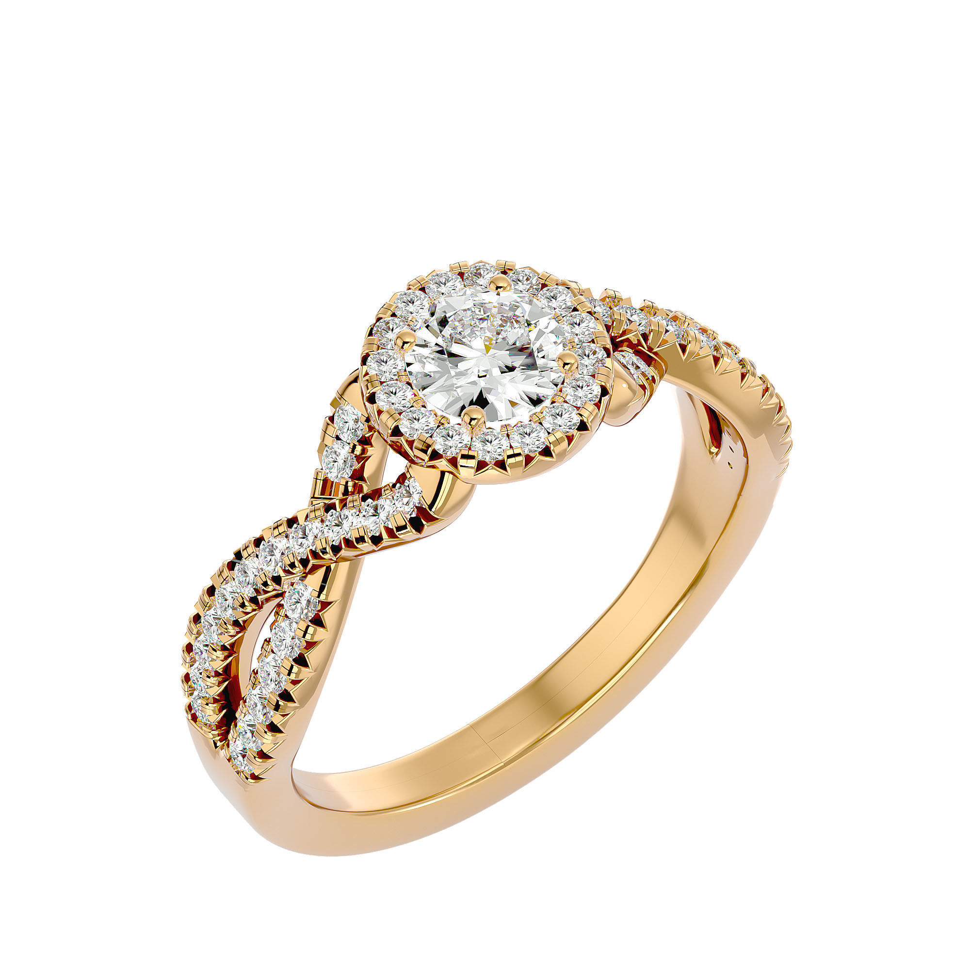 Round Halo solitaire wedding engagement ring with 360 view 3D print model_13