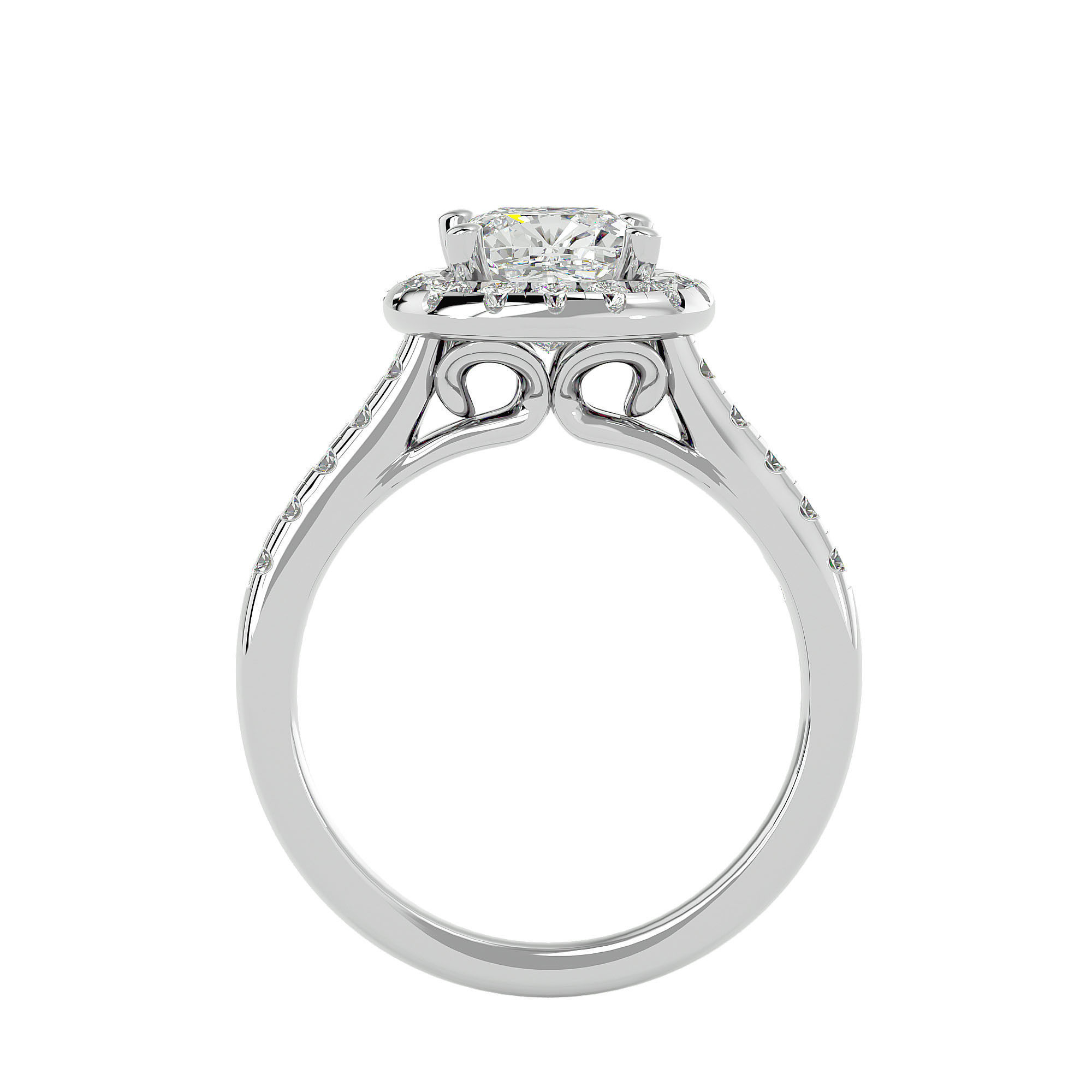 Cushion Halo solitaire wedding engagement ring with 360 view 3D print model_6