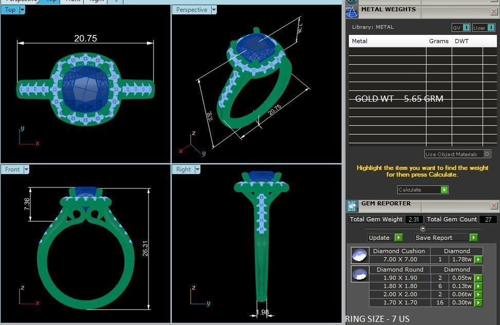 Cushion Halo solitaire wedding engagement ring with 360 view 3D print model_15