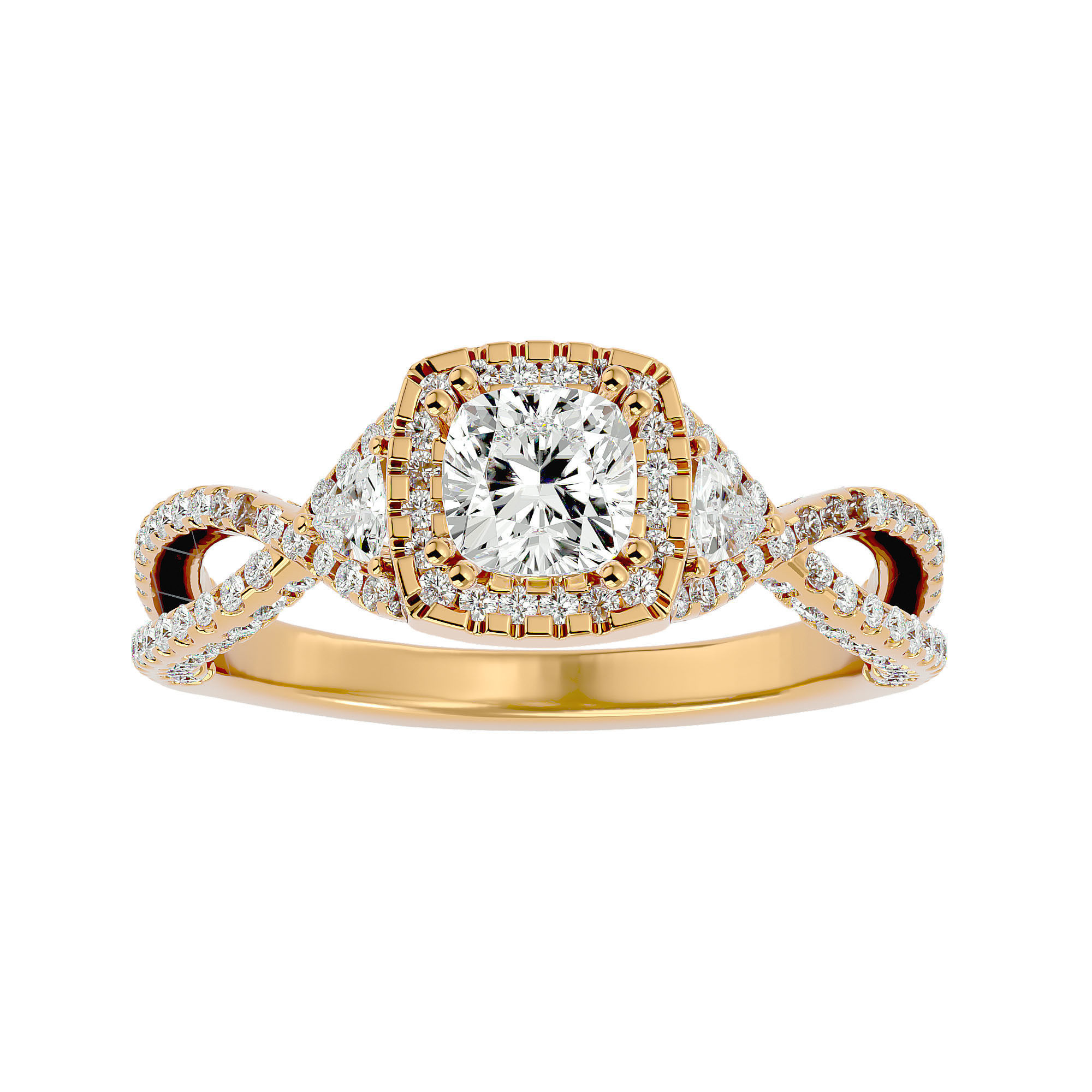 Cushion Halo solitaire wedding engagement ring with 360 view 3D print model_1