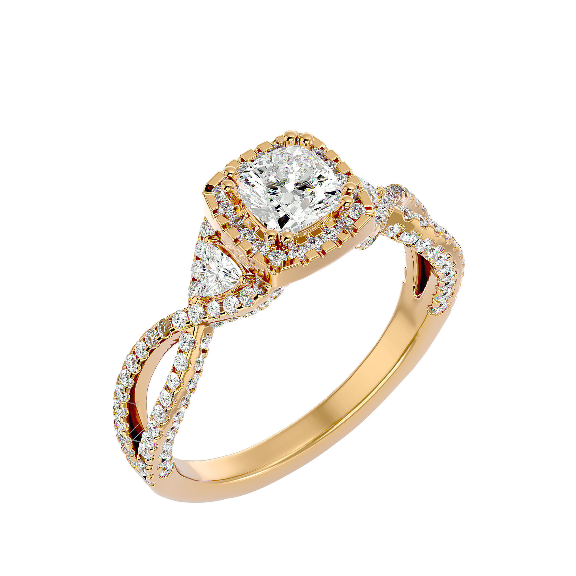 Cushion Halo solitaire wedding engagement ring with 360 view 3D print model_10