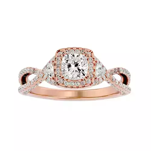 Cushion Halo solitaire wedding engagement ring with 360 view 3D print model