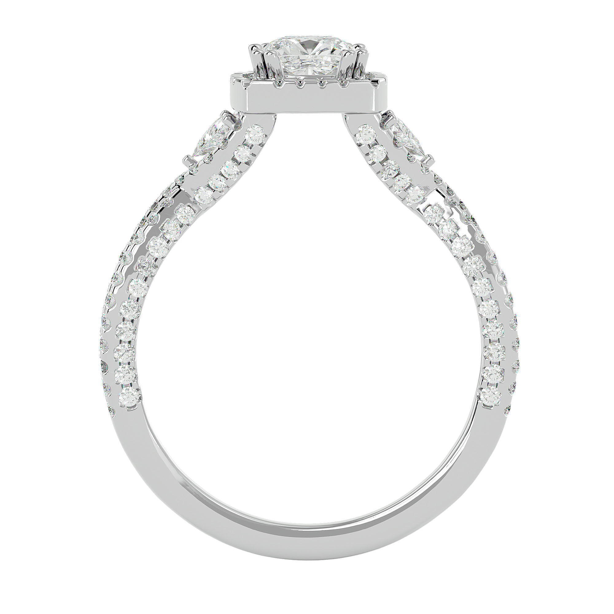 Cushion Halo solitaire wedding engagement ring with 360 view 3D print model_3