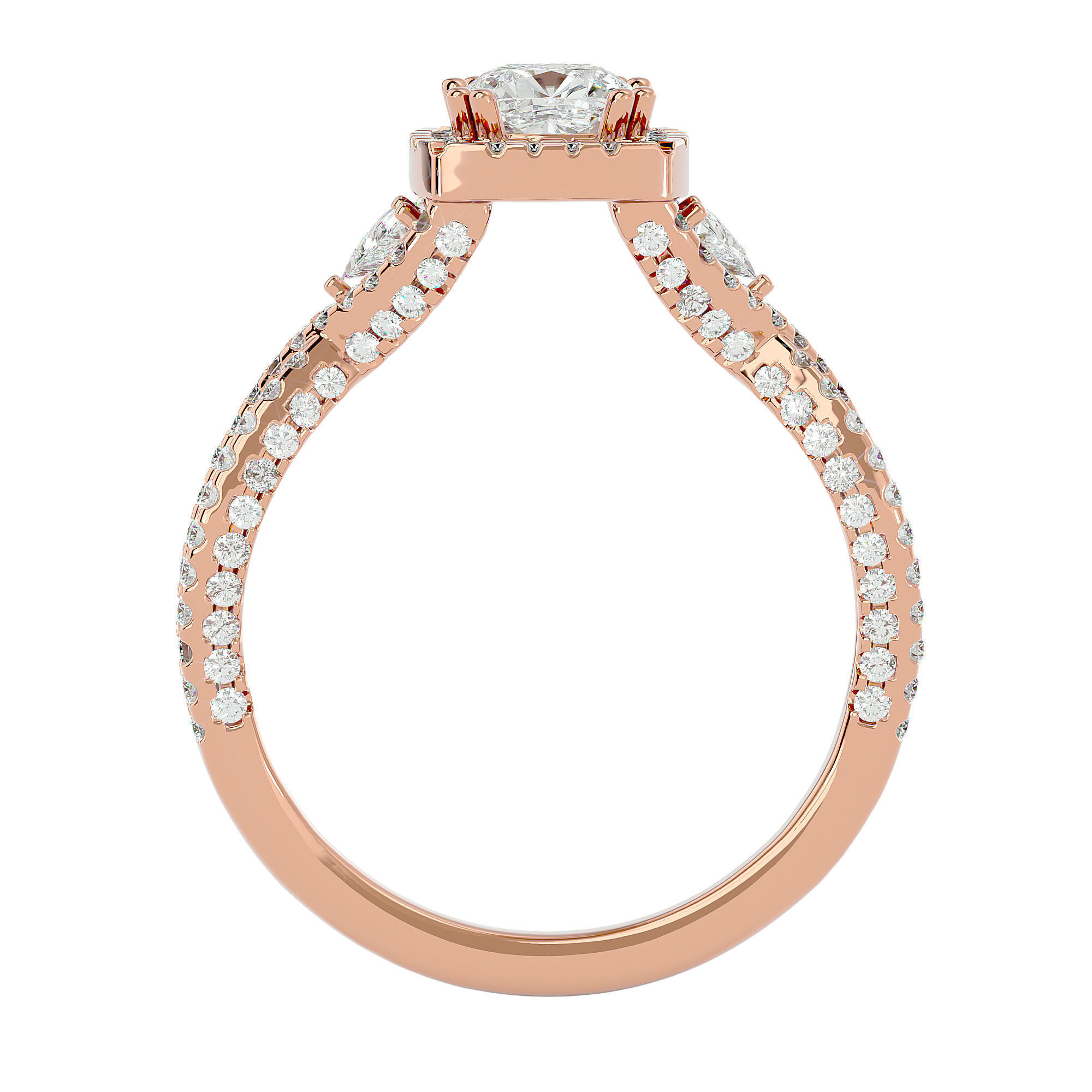 Cushion Halo solitaire wedding engagement ring with 360 view 3D print model_5