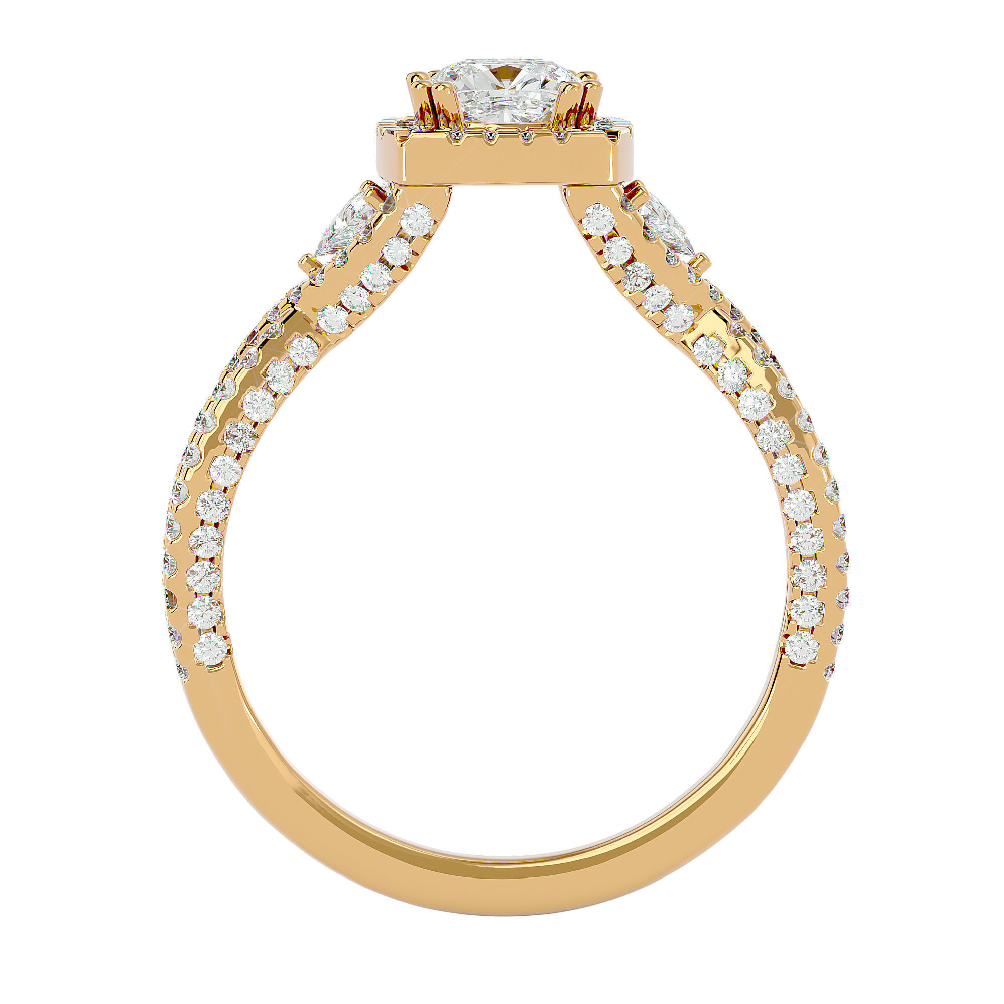 Cushion Halo solitaire wedding engagement ring with 360 view 3D print model_4