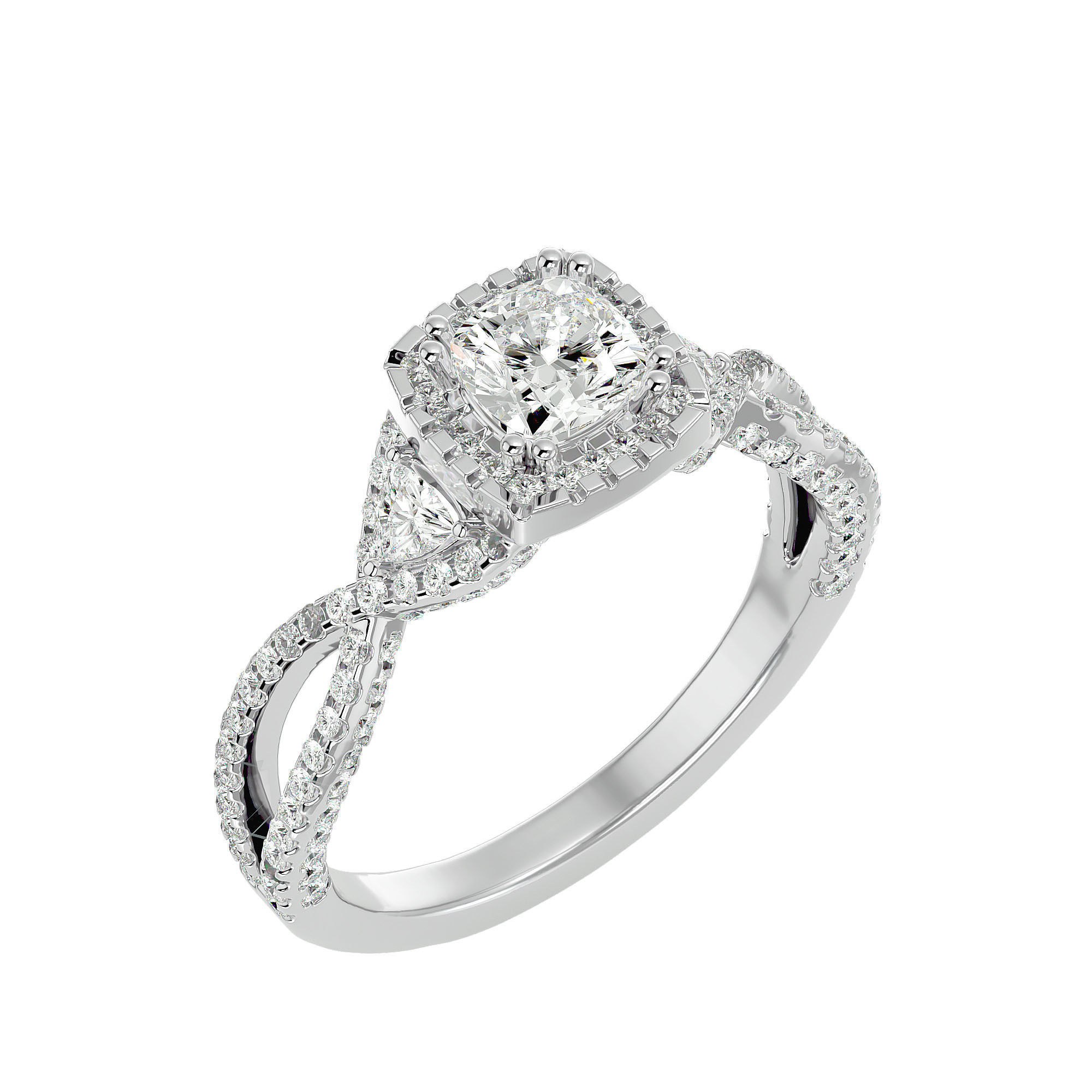Cushion Halo solitaire wedding engagement ring with 360 view 3D print model_9