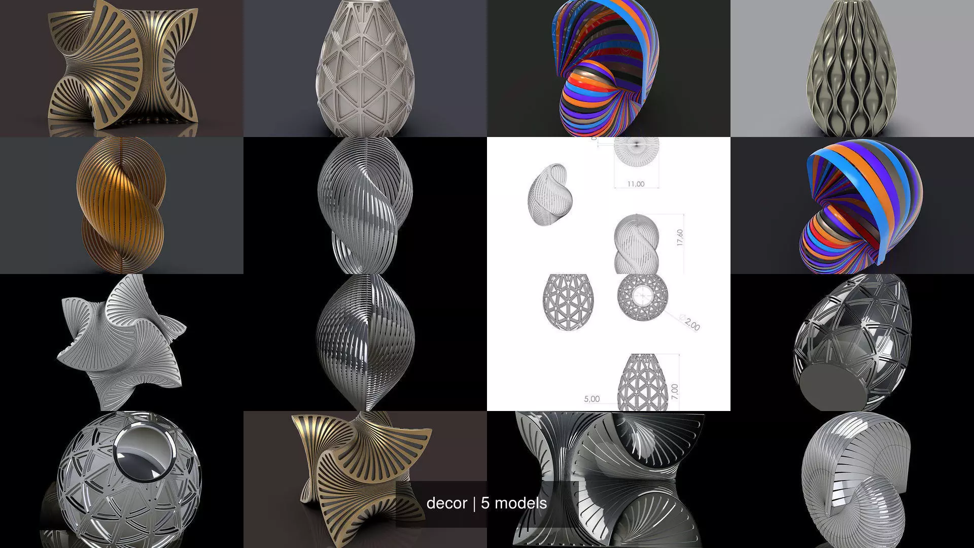 decor colorful shell with stripes 3D Model Collection_0