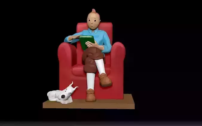 TinTin sitting on the red sofa 3D print model
