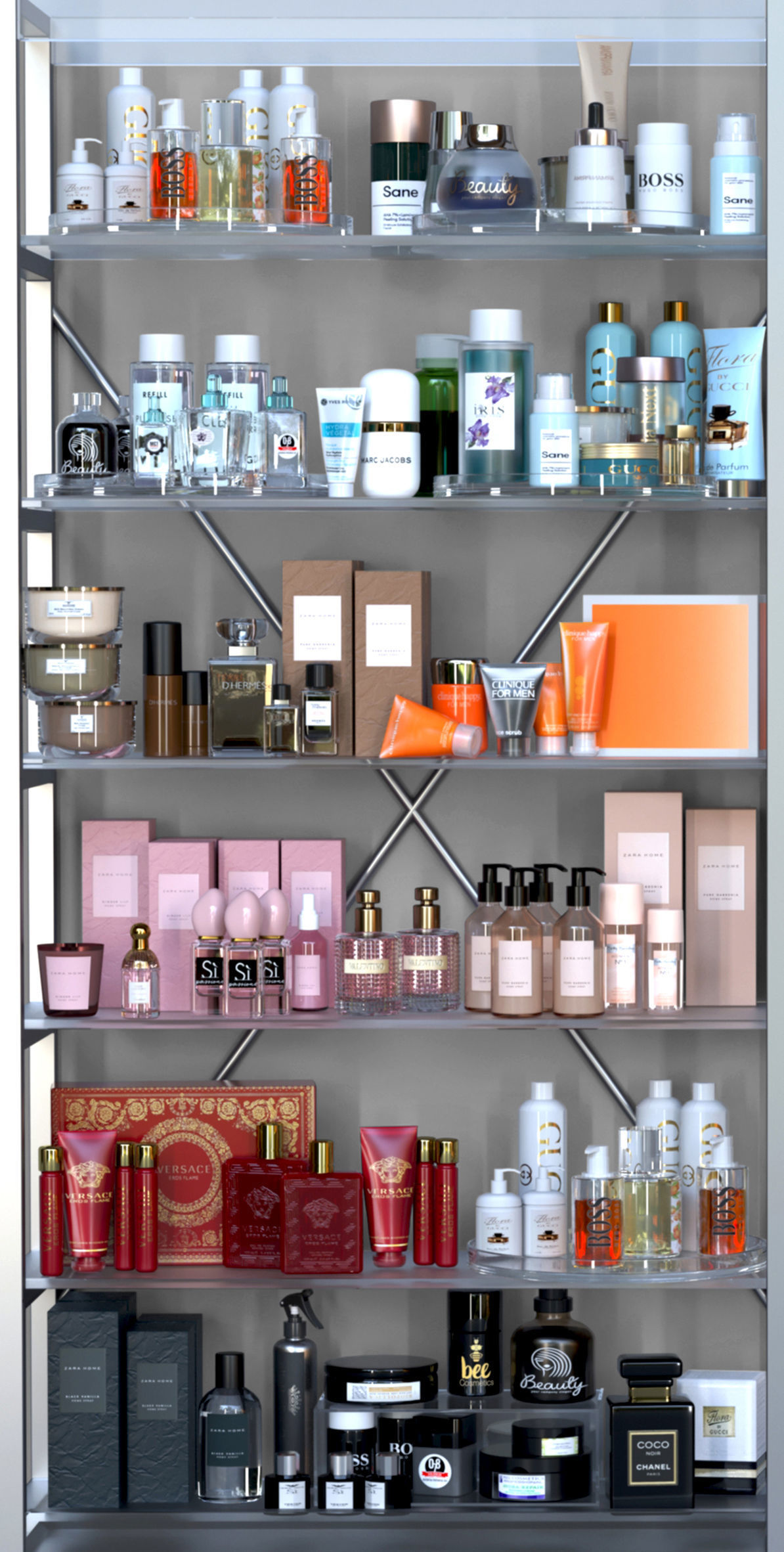 Rack with cosmetics in a beauty salon 3D model_2