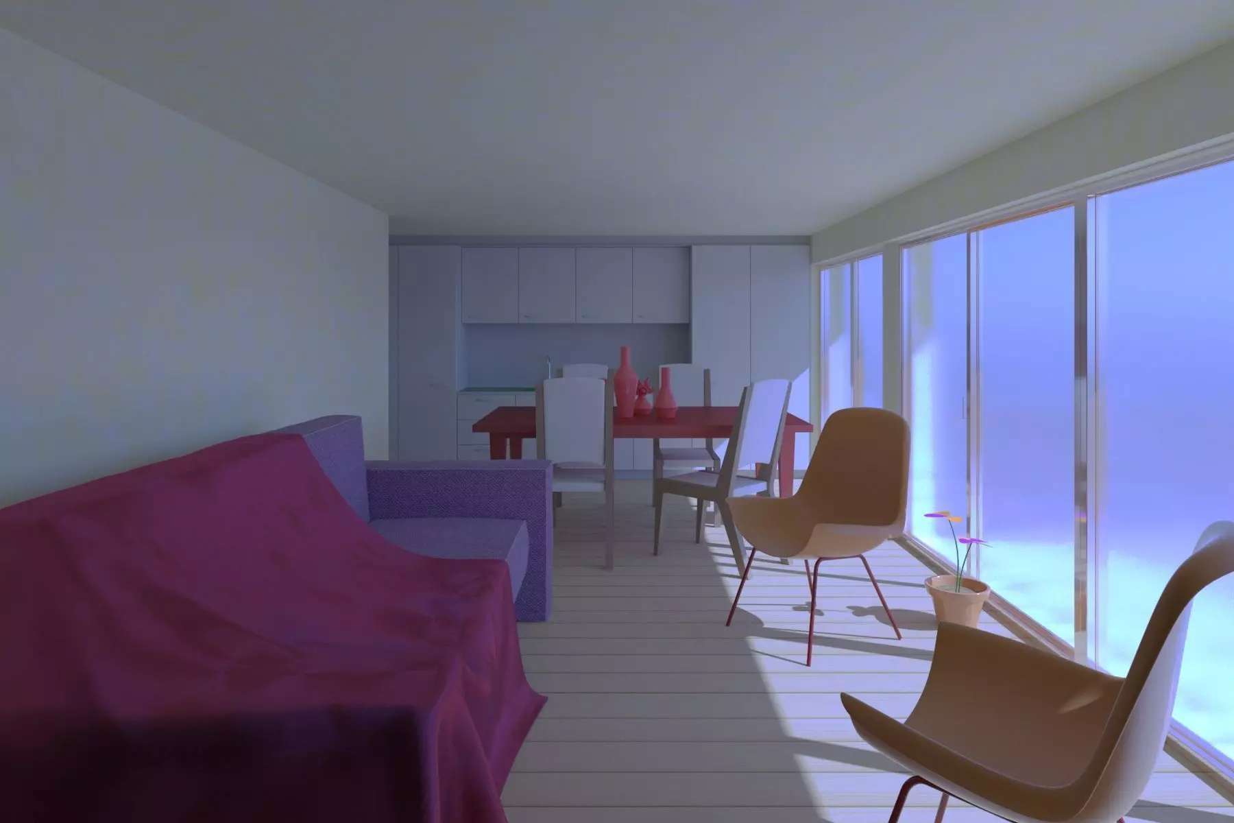 Salon living room with ocean Free 3D model
