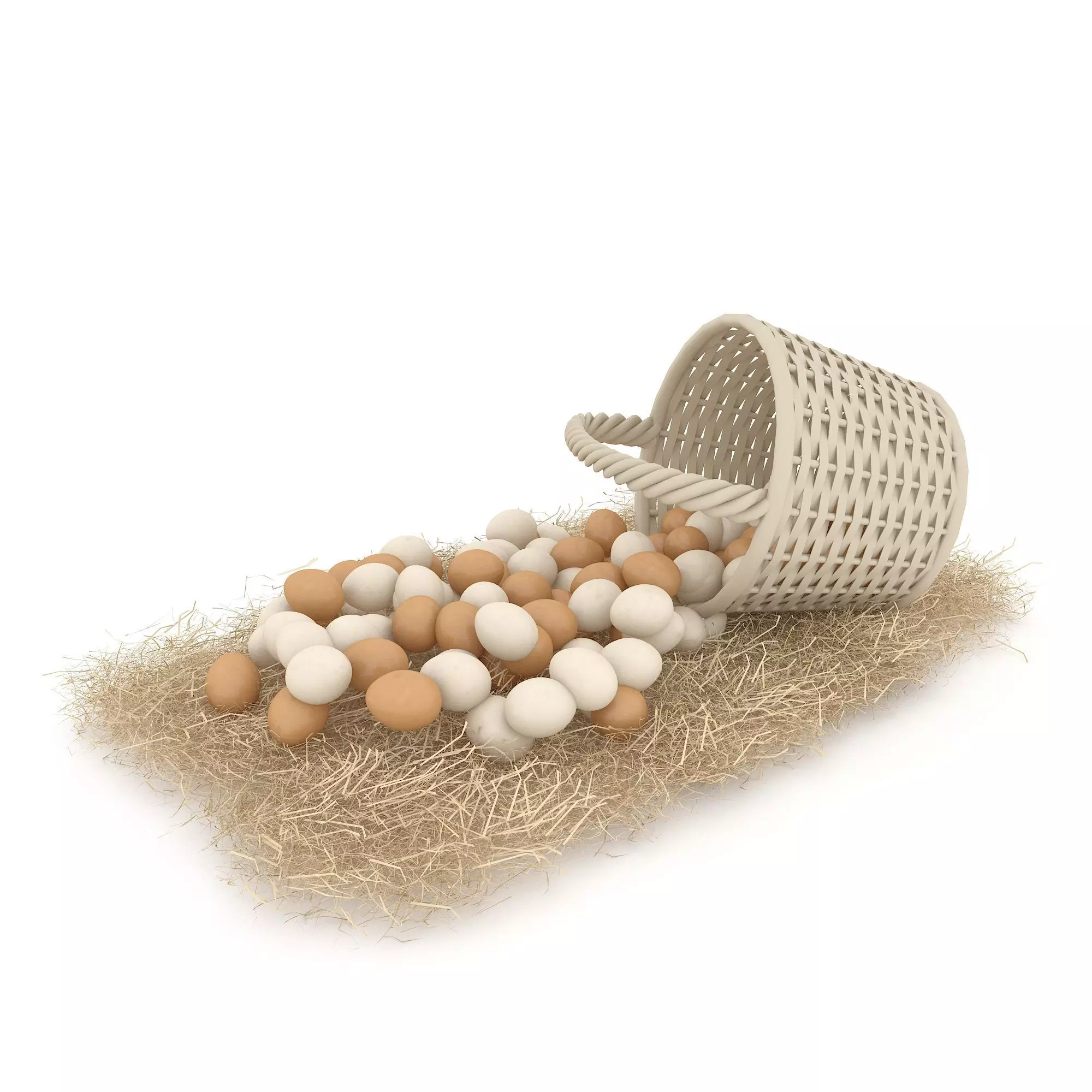 basket straw and eggs are natural 3D model Low-poly 3D model