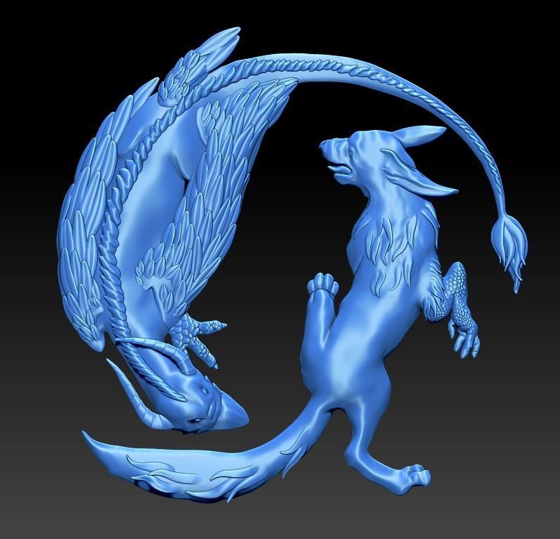 Wolf and Griffin fighting 3D print model_7